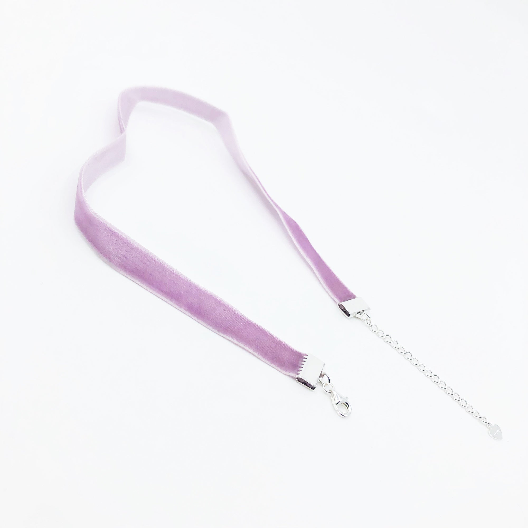 Yun Boutique Lavender Velvet Choker Necklace Silver with Adjustable Sterling Silver Chain