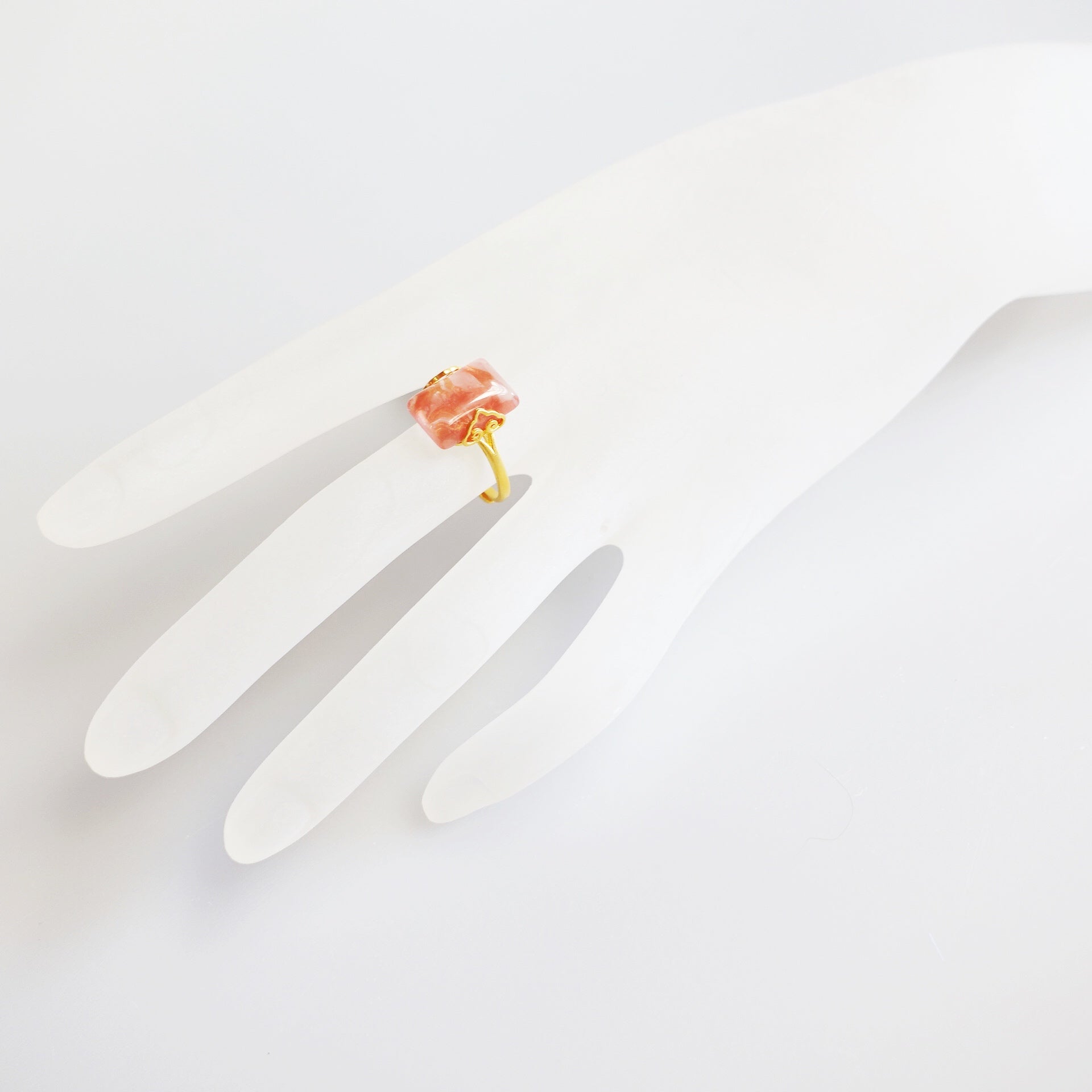 Gold Rectangle Cherry Quartz Ring - Yun Boutique