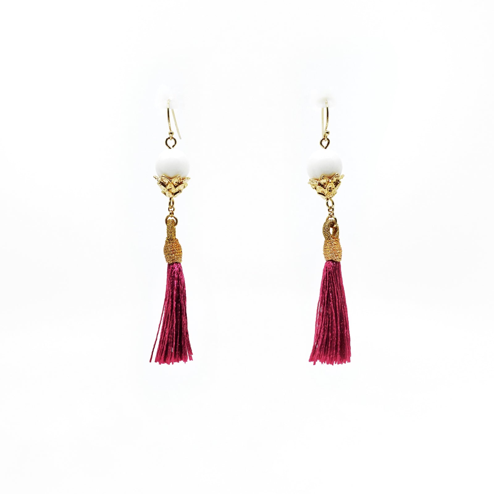 Little Lotus Silk Tassel Earrings - Velvet - Yun Boutique