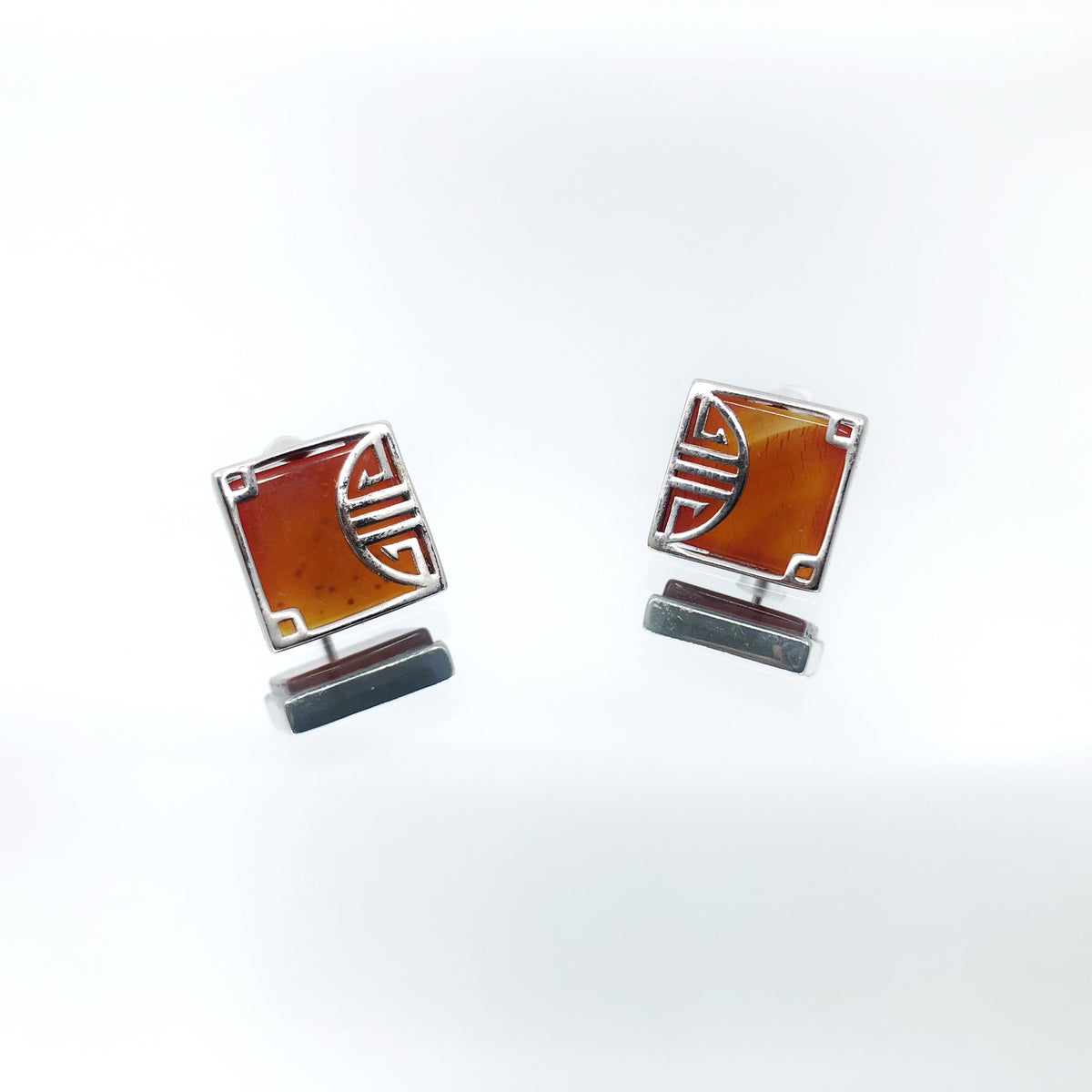 Silver Square Carnelian Studs - Yun Boutique