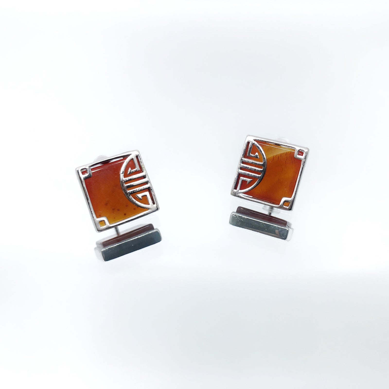 Silver Square Carnelian Studs - Yun Boutique