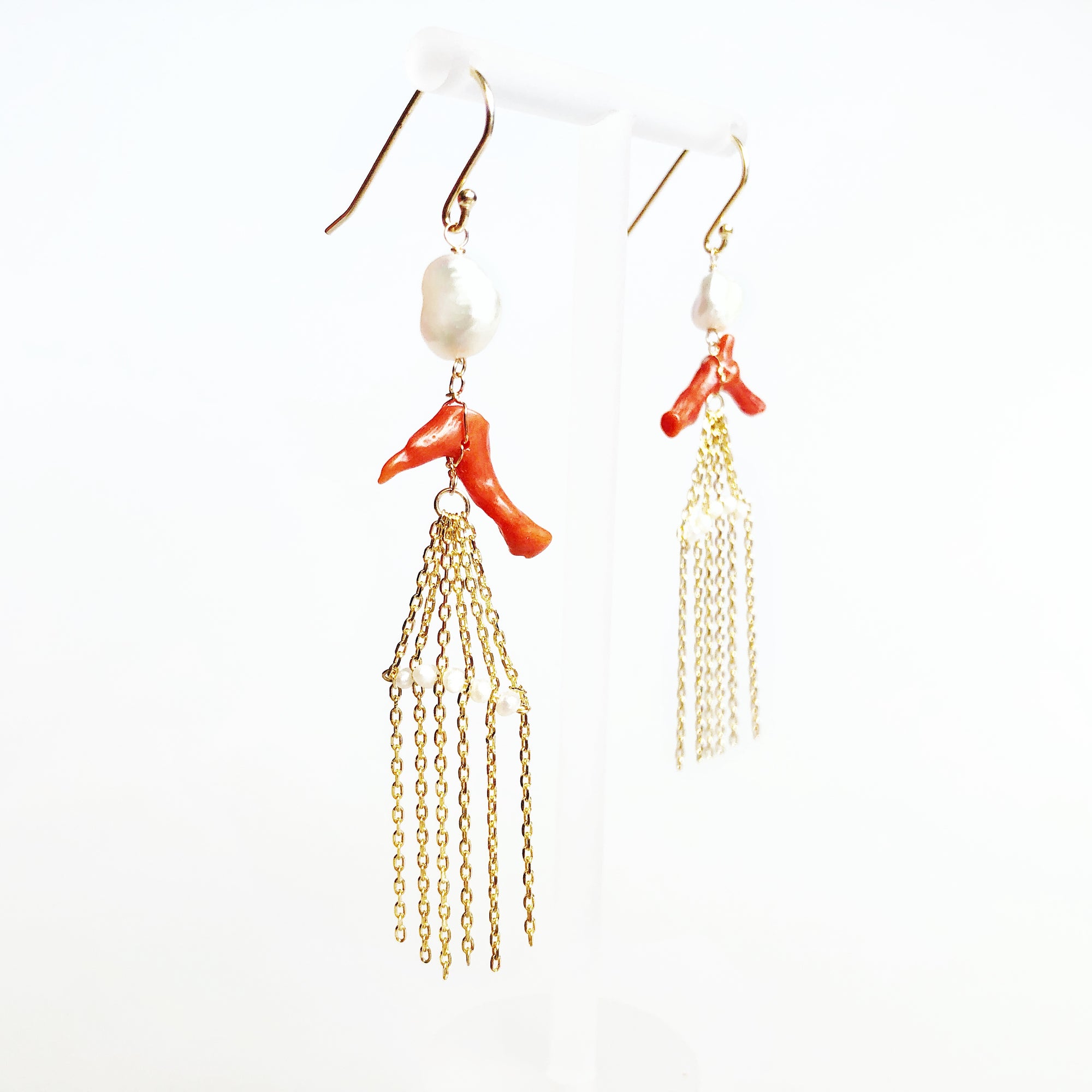 Natural Red Coral Waterfall Earrings