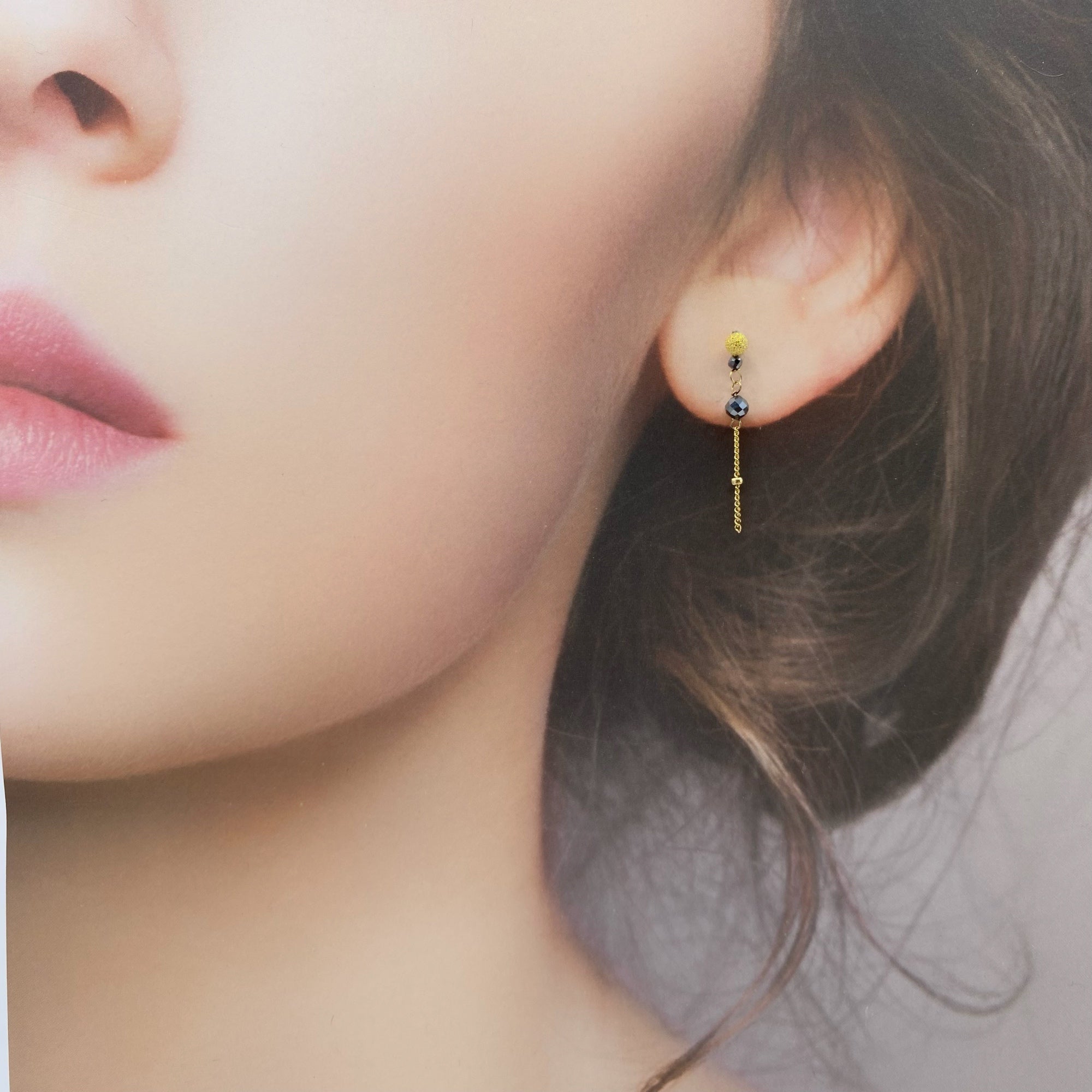 Yun Boutique The Nine Terahertz Stone Asymmetrical Stud Earrings in Gold Filled