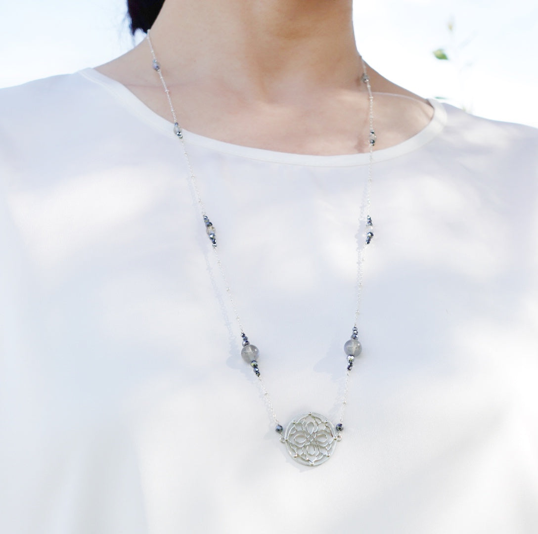 Yun Boutique The Nine Grey Gemstone Necklace in Sterling Silver