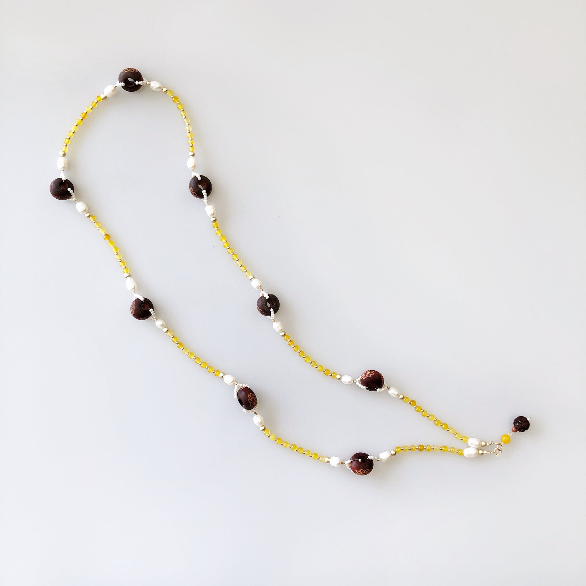 Return to Origin Jade and Wood Lariat Necklace Set