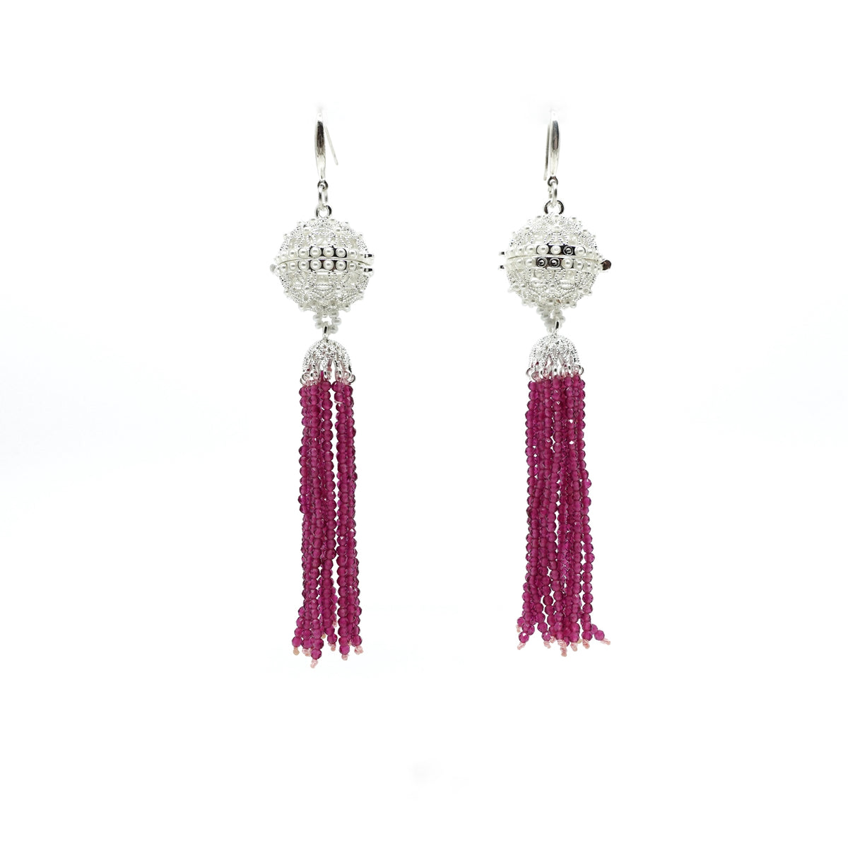 Herbal Locket Crystal Tassel Earrings - Fuchsia Zirconia - Yun Boutique