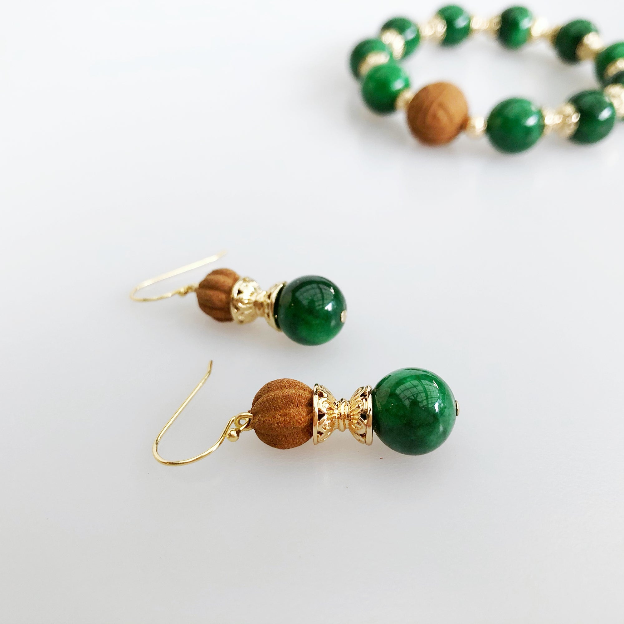 Gold Jadeite Herbal Earrings - Yun Boutique