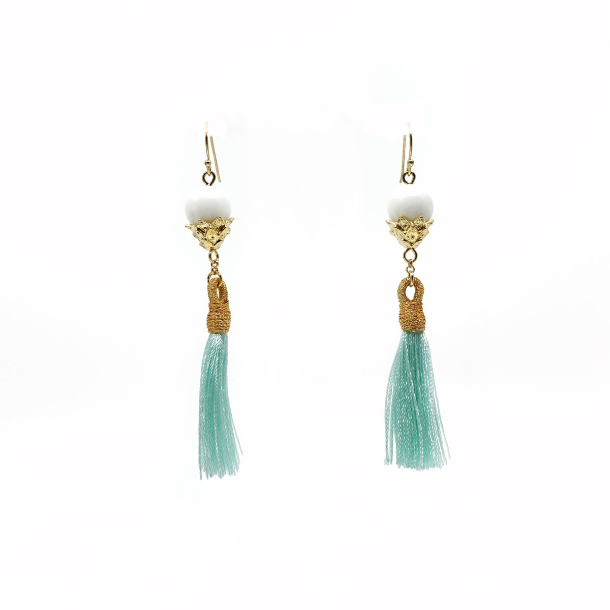 Little Lotus Silk Tassel Earrings - Mint Green - Yun Boutique