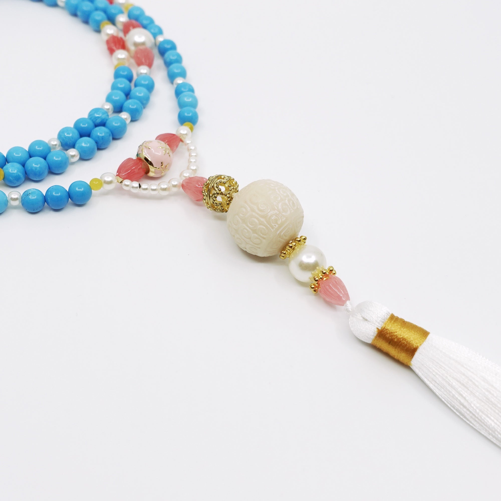 Sleeping Beauty Turquoise Heavenly Flower Tassel Necklace - Yun Boutique