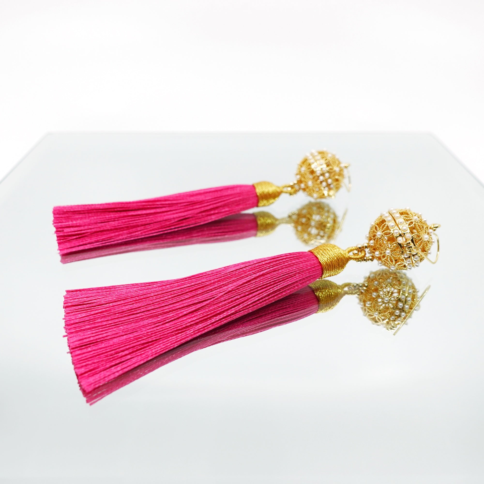 Silk Tassel Earrings Blush Pink