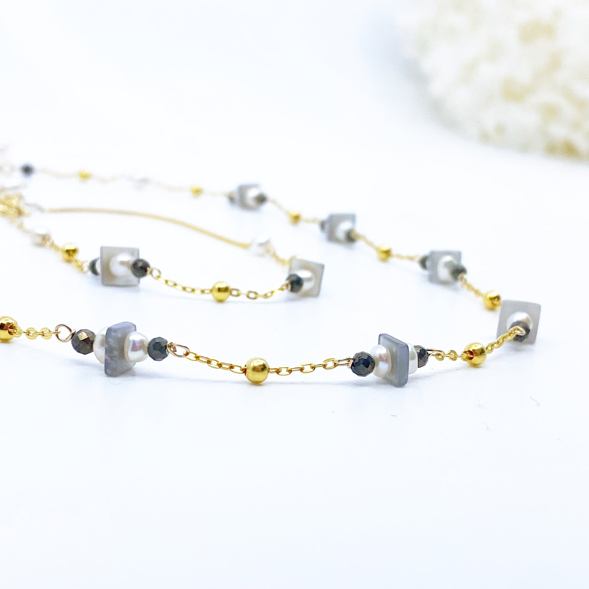 The Nine Grey Gemstone Choker Necklace and Bracelet Set - Yun Boutique