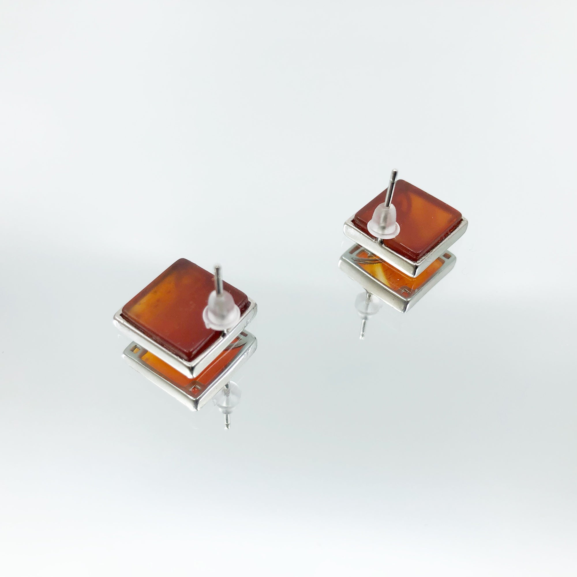 Silver Square Carnelian Studs - Yun Boutique