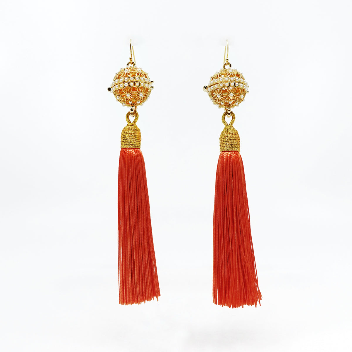 Herbal Locket Silk Tassel Earrings - Orange - Yun Boutique