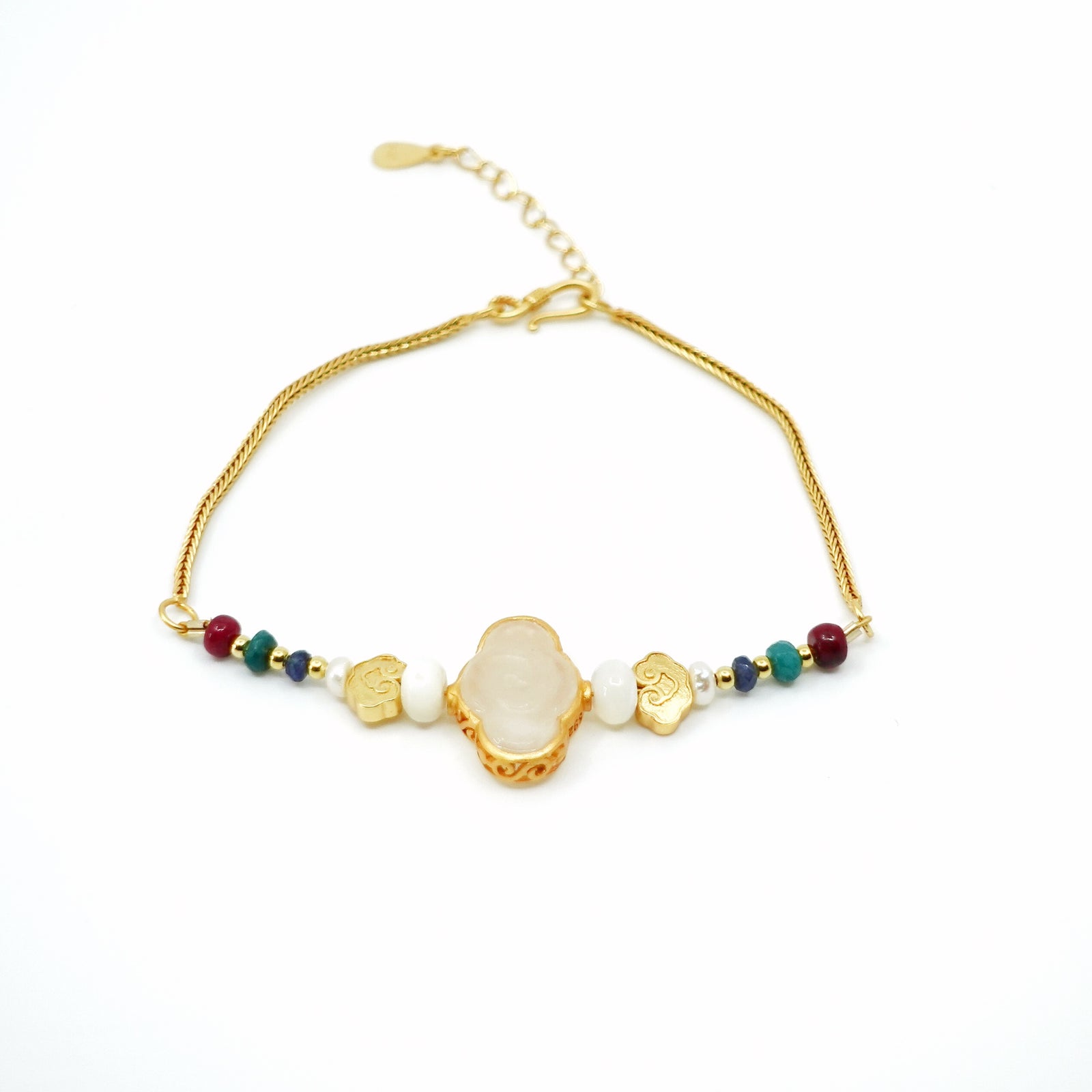 Vermeil Auspicious Clouds White Jade and Gemstone Bracelet - Yun Boutique