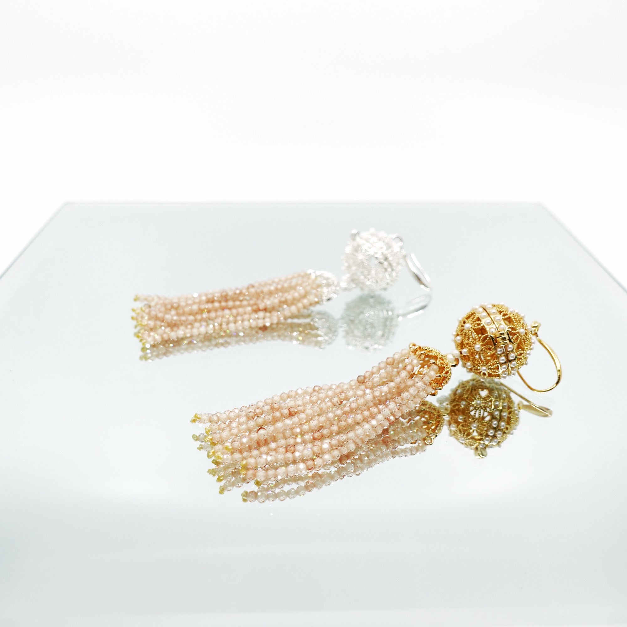 Herbal Locket Crystal Tassel Earrings - Champagne Zirconia - Yun Boutique