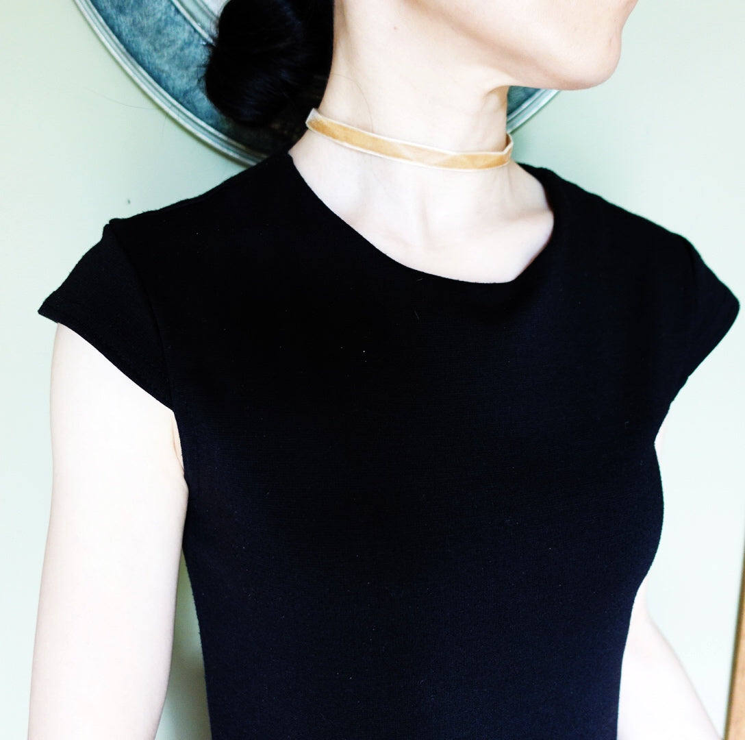 Gold Velvet Choker Necklace with Silver Adjustable Chain - Yun Boutique