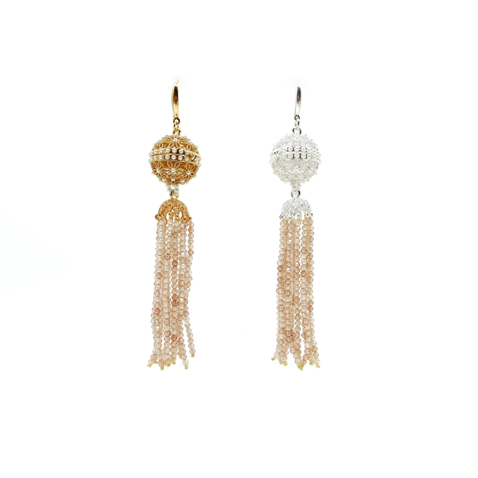 Herbal Locket Crystal Tassel Earrings - Champagne Zirconia - Yun Boutique