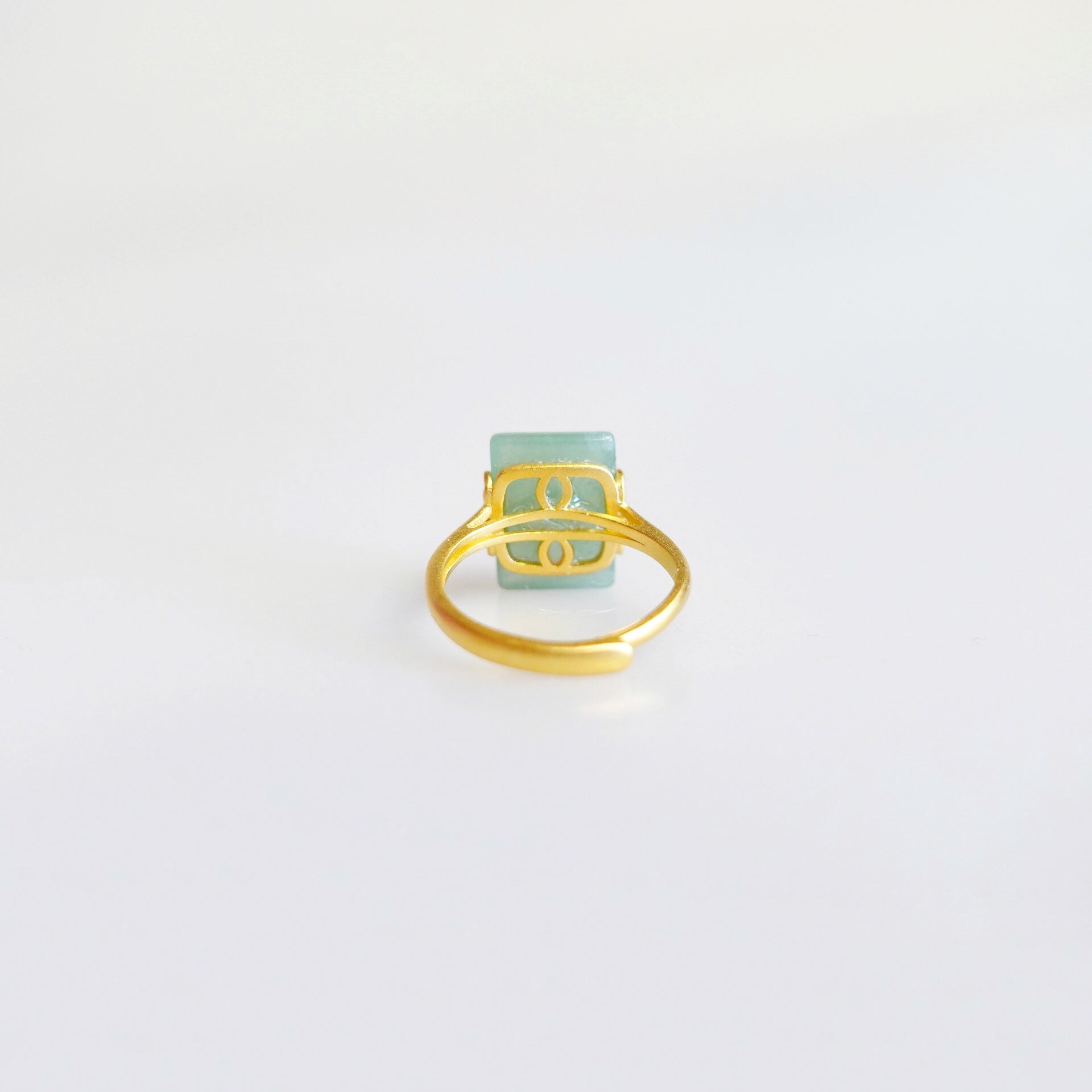 Gold Rectangle Green Aventurine Ring - Yun Boutique