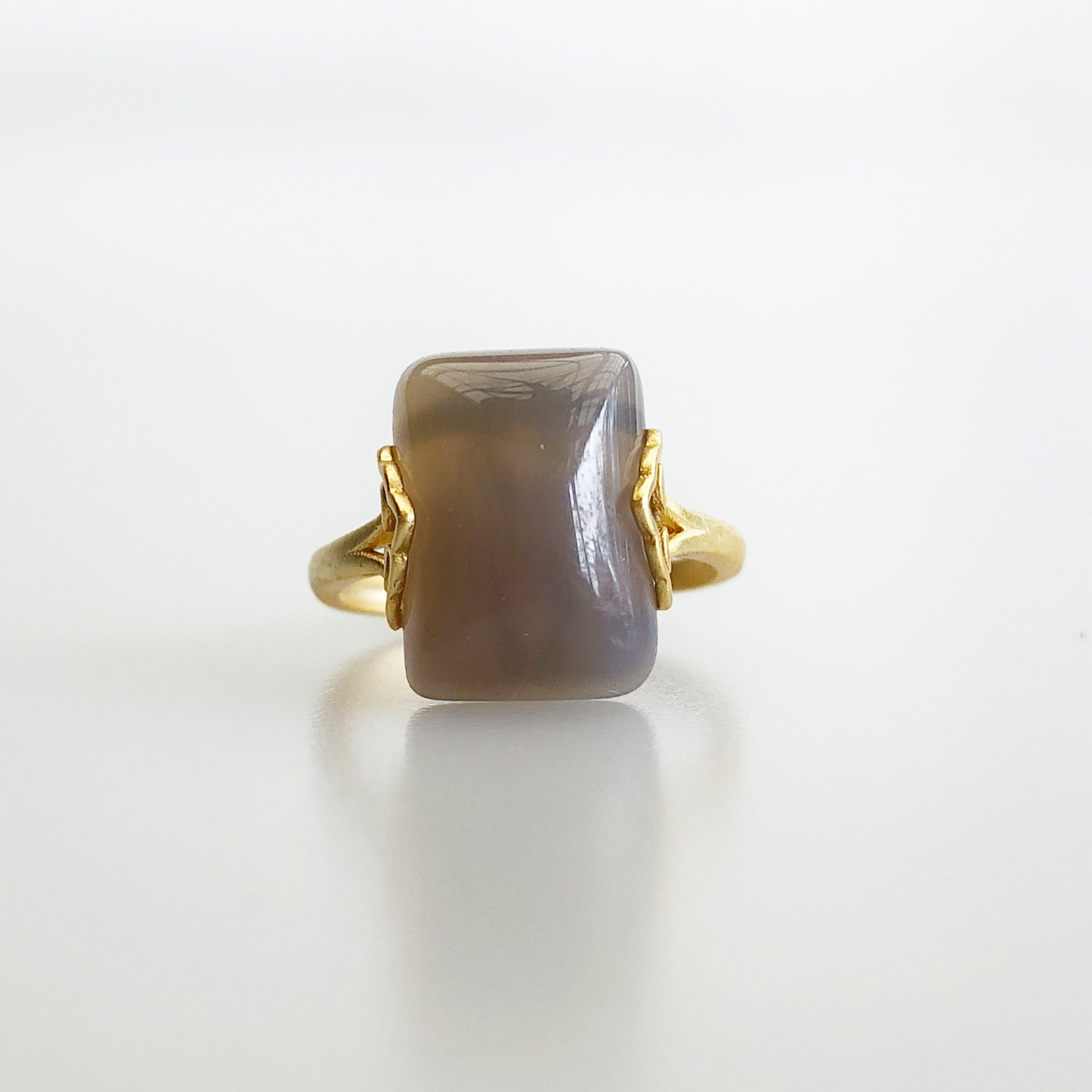 Gold Rectangle Gray Agate Ring - Yun Boutique