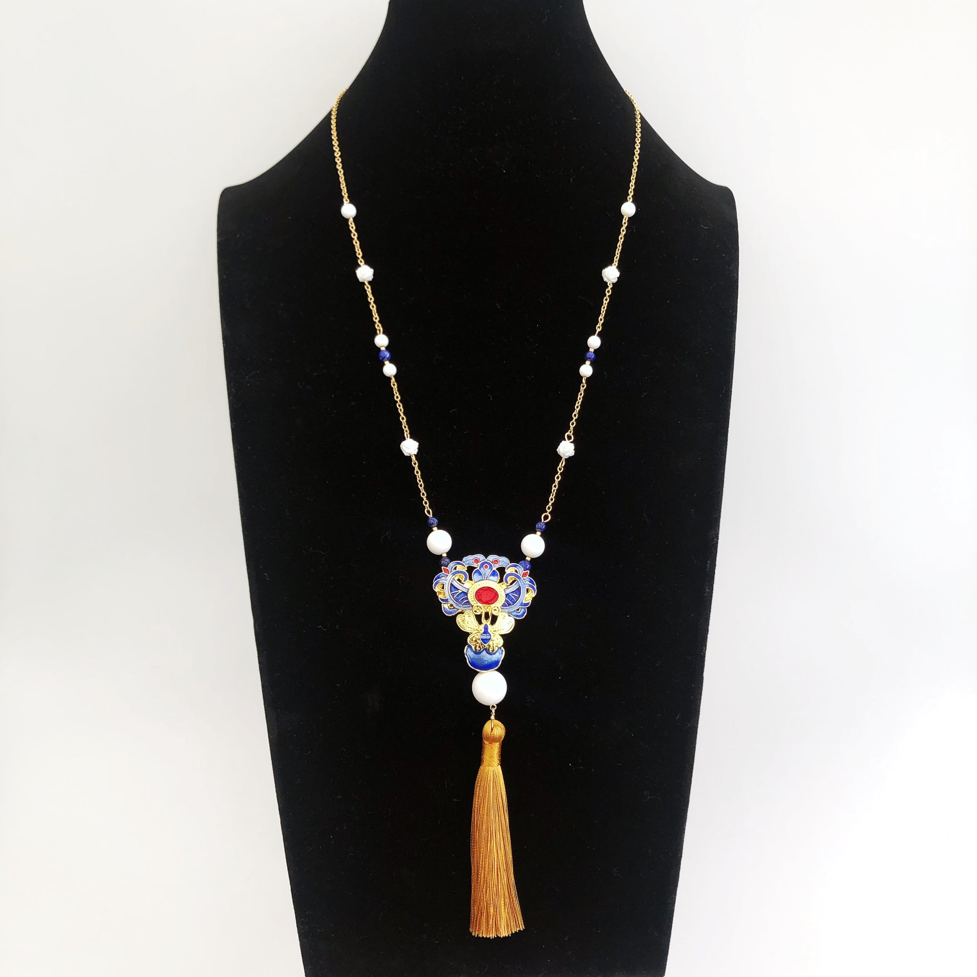 Vintage Style Enamel Silk Tassel Necklace 30 Inch - Yun Boutique