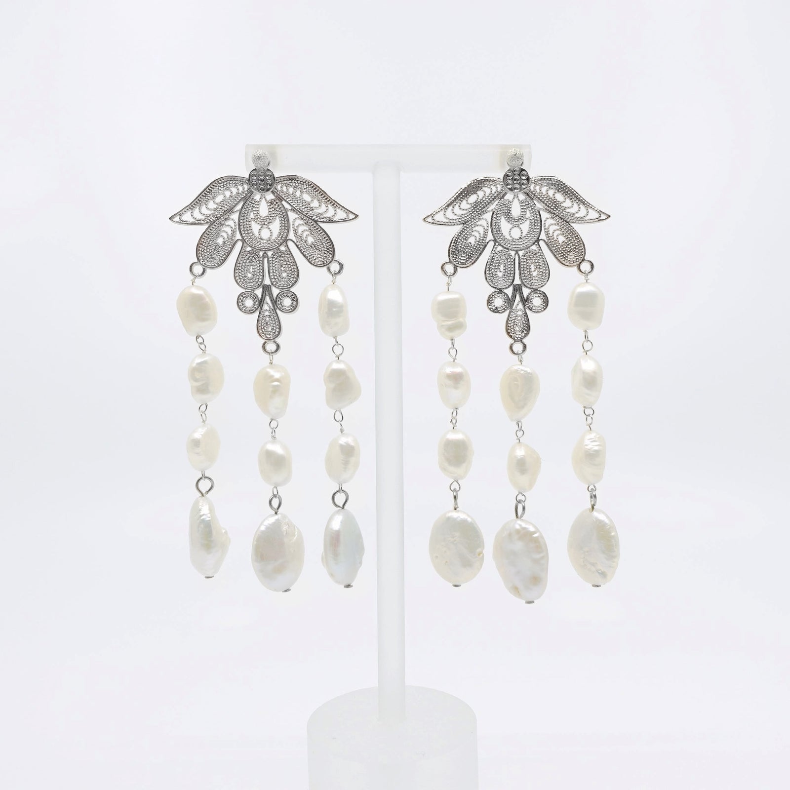 Silver Phoenix and Pearl Statement Earrings - Yun Boutique