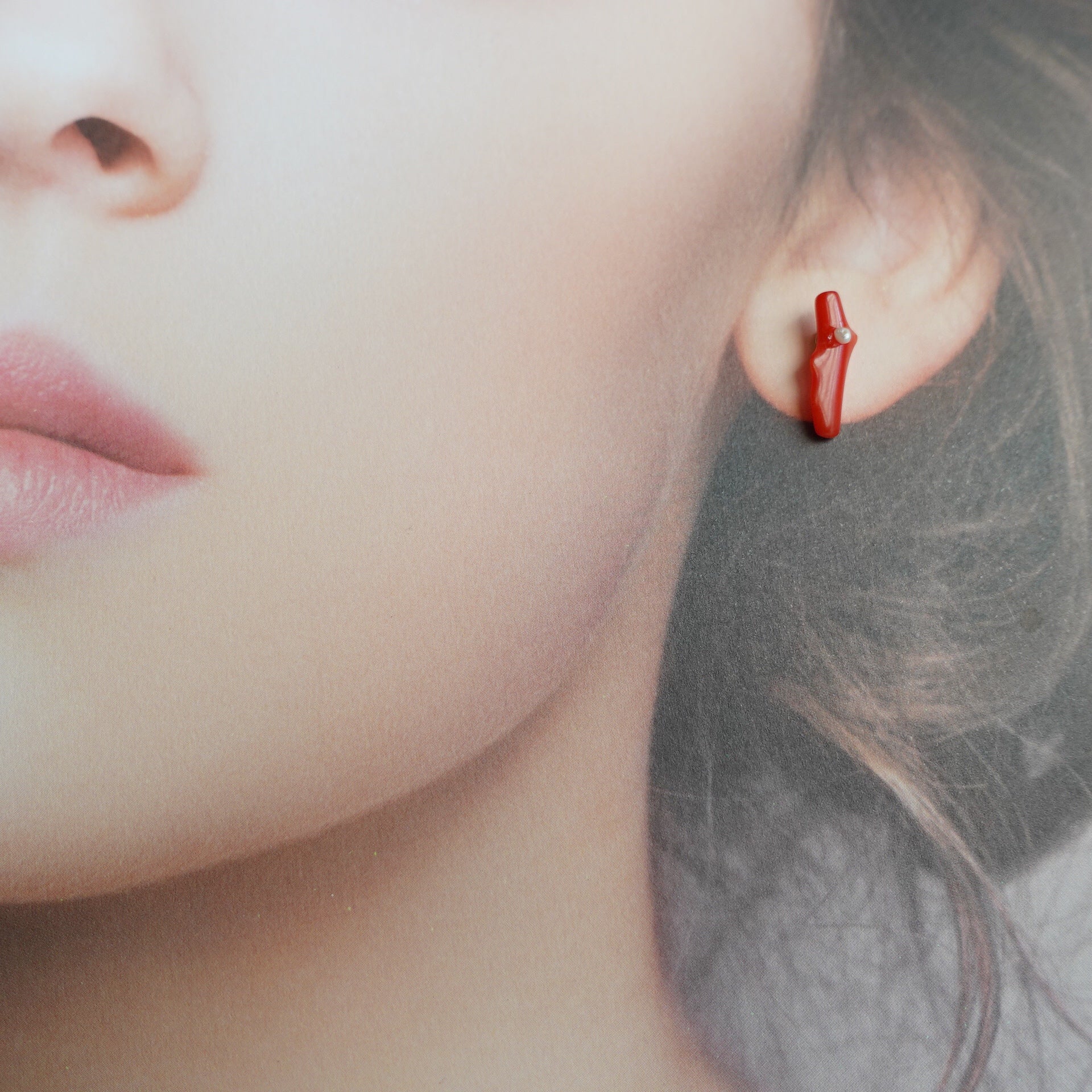 Asymmetrical Red Coral Studs - Yun Boutique