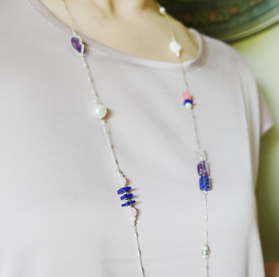 Yun Boutique The Nine Purple Gemstone and Flower Necklace