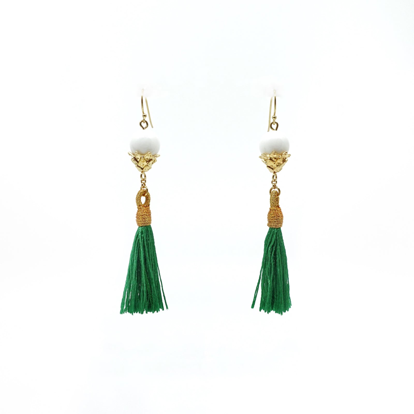 Little Lotus Silk Tassel Earrings - Green - Yun Boutique