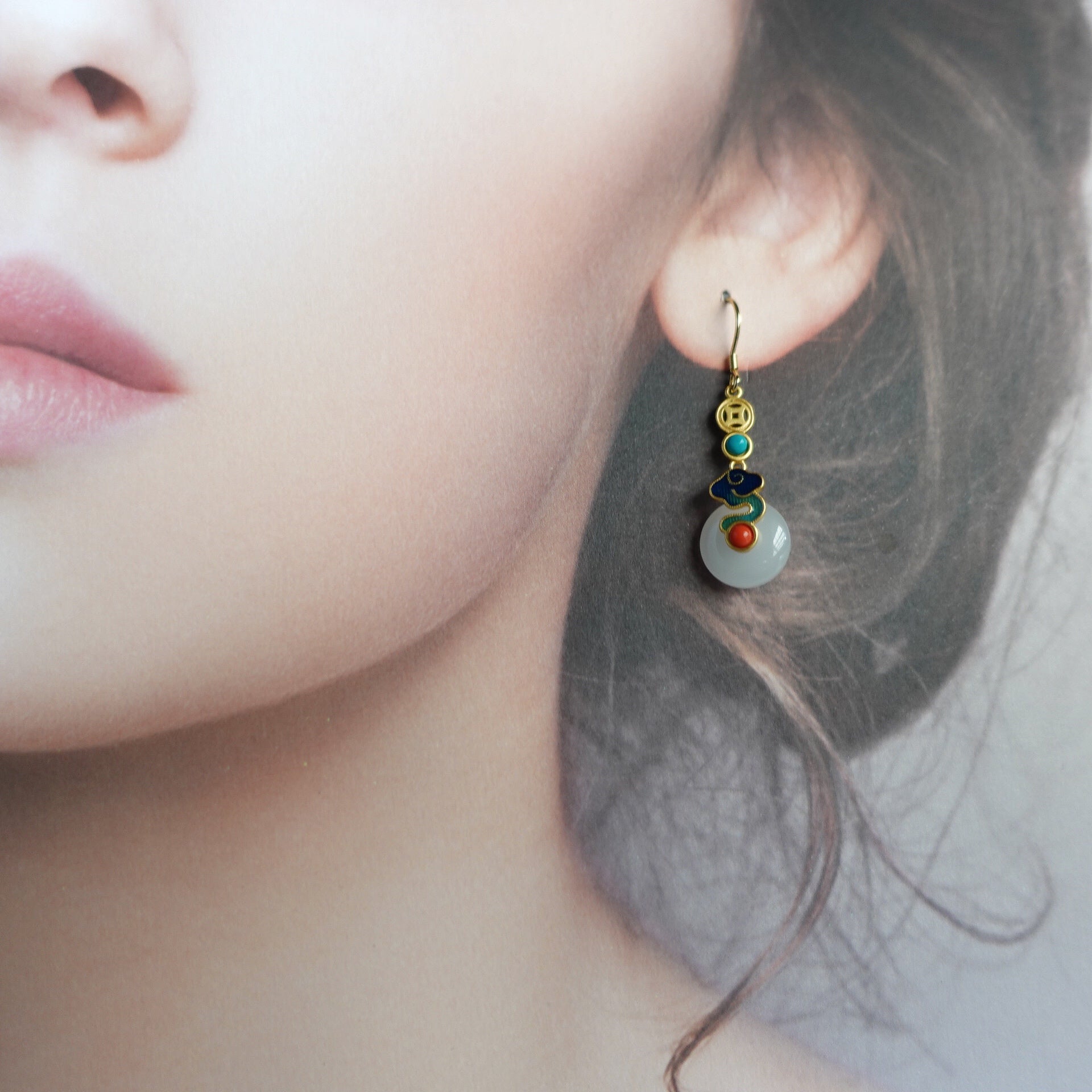 Auspicious Clouds White Jade Earrings - Yun Boutique