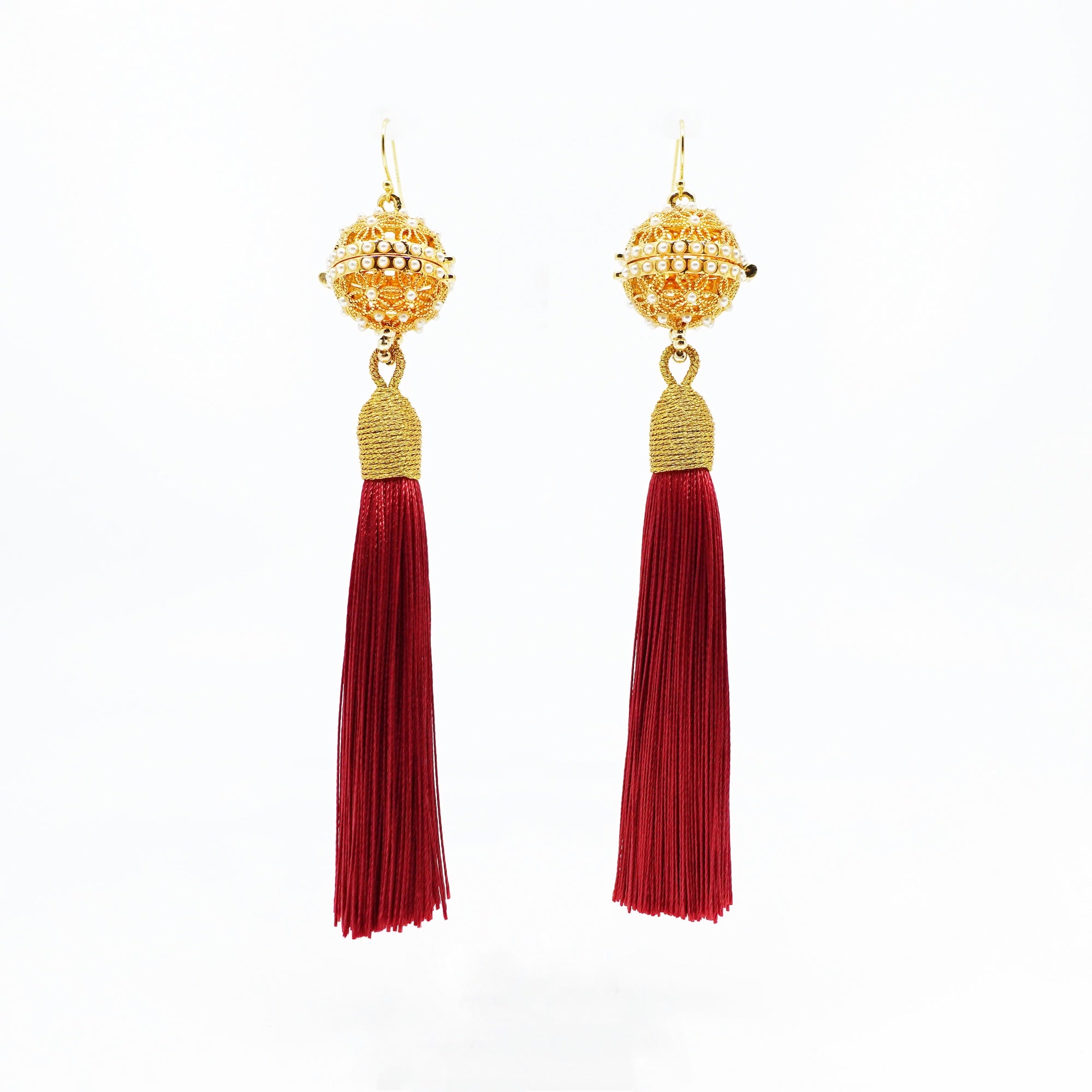 Red and clearance gold tassel earrings