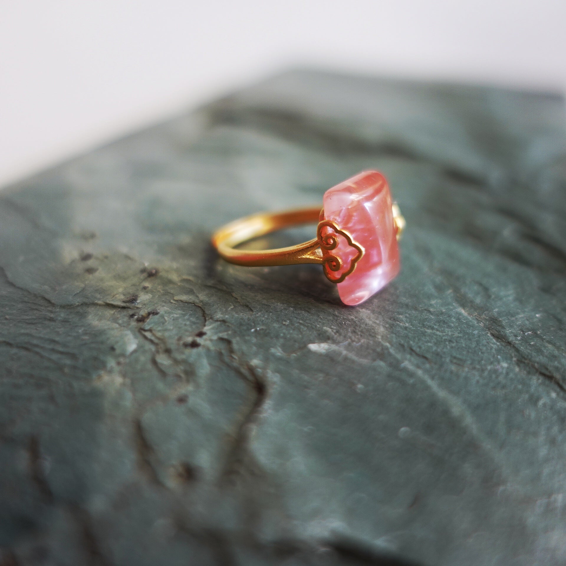 Gold Rectangle Cherry Quartz Ring - Yun Boutique