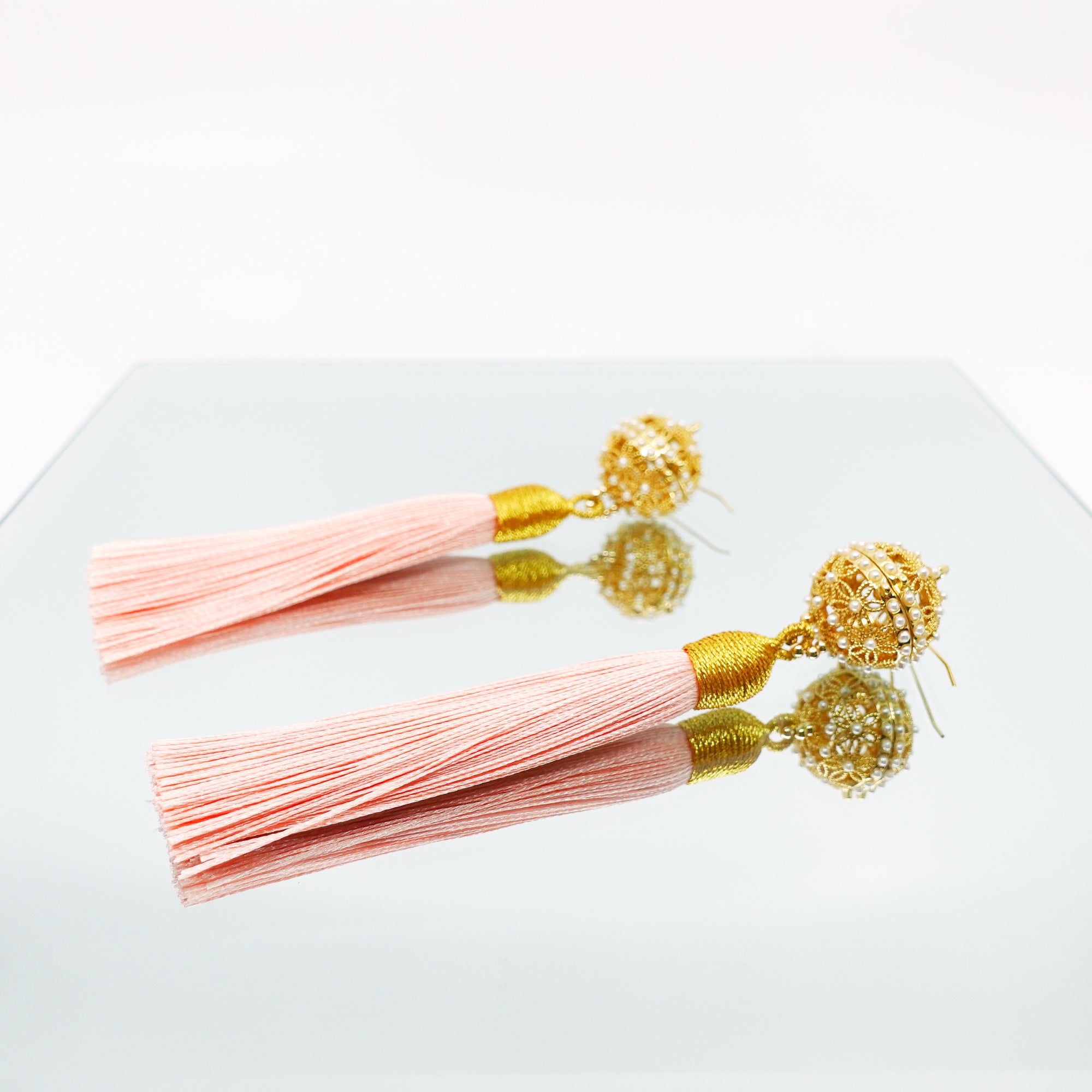 Herbal Locket Silk Tassel Earrings - Coral Pink - Yun Boutique