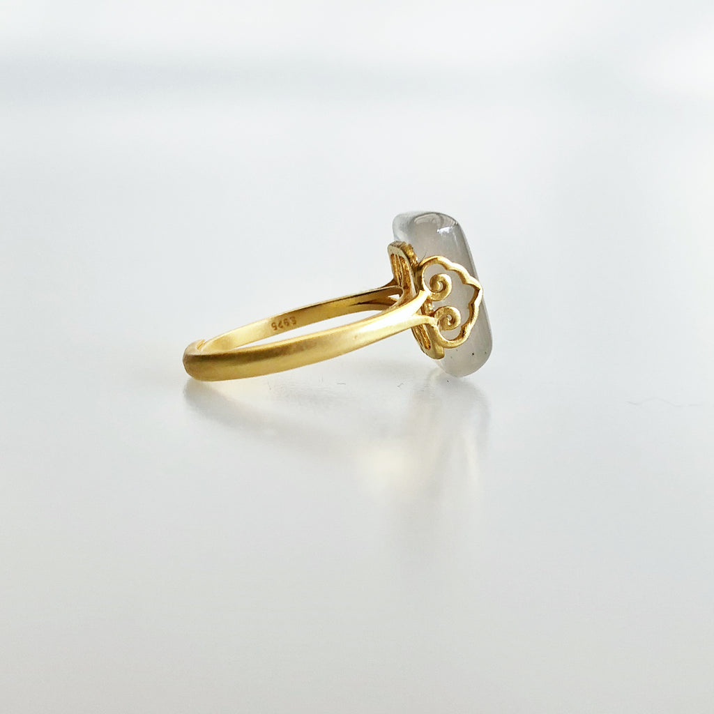 Color Blossom Ring, Yellow Gold, White Gold, White Agate And