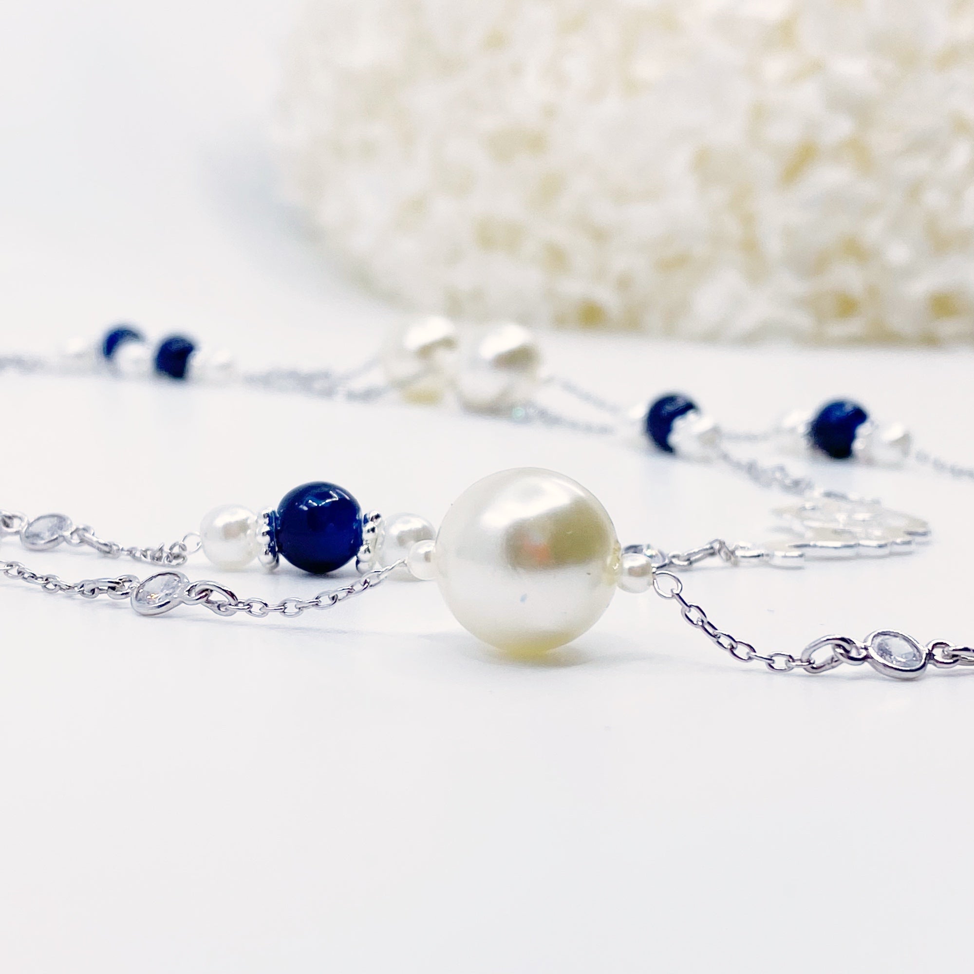 The Nine Blue Agate and Pearl Long Necklace - Yun Boutique