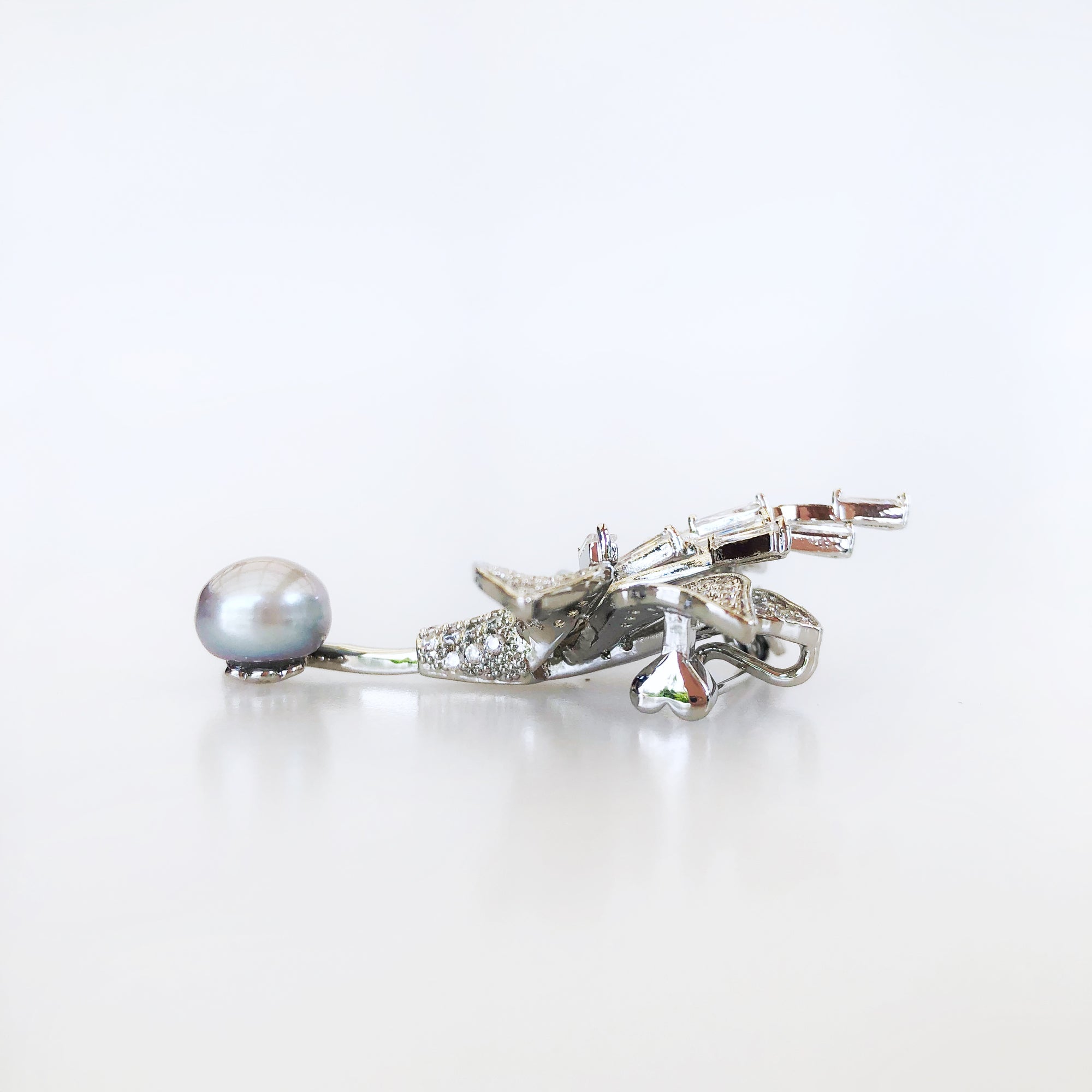 Silver Plated Lily Zircon Brooch Pendant