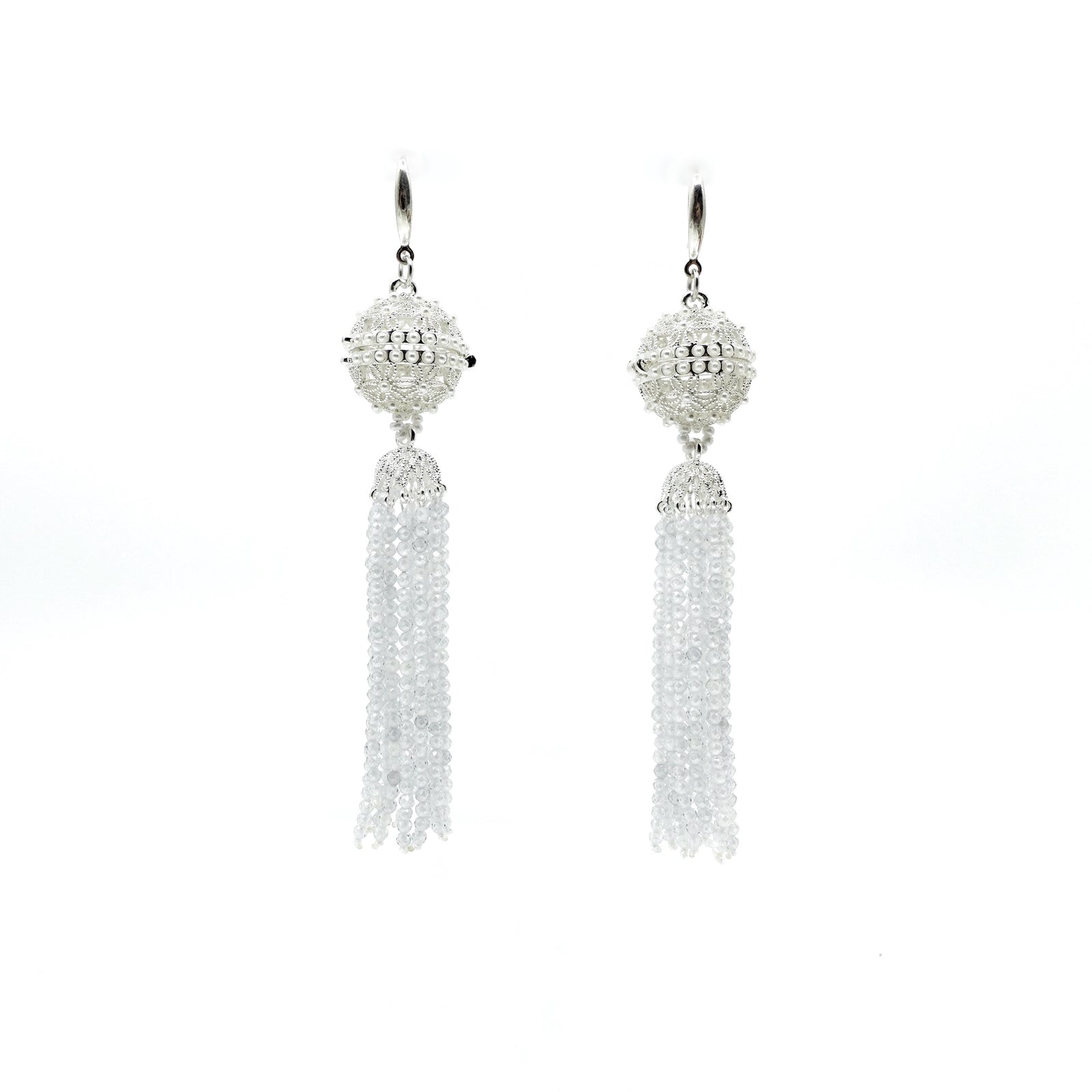 Herbal Locket Crystal Tassel Earrings - White Zirconia - Yun Boutique