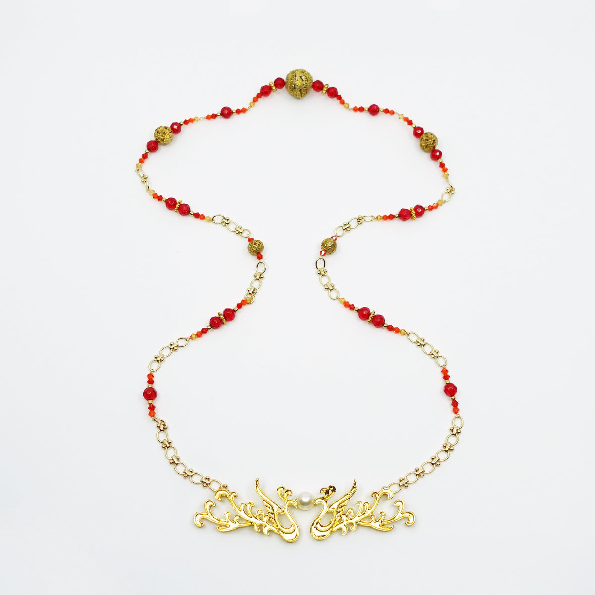 Dragon and Phoenix Red Crystal Necklace - Yun Boutique