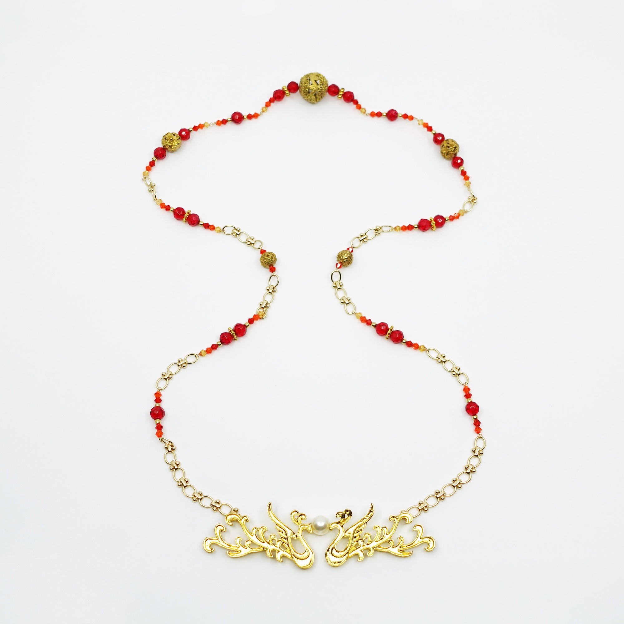 Dragon and Phoenix Red Crystal Necklace - Yun Boutique