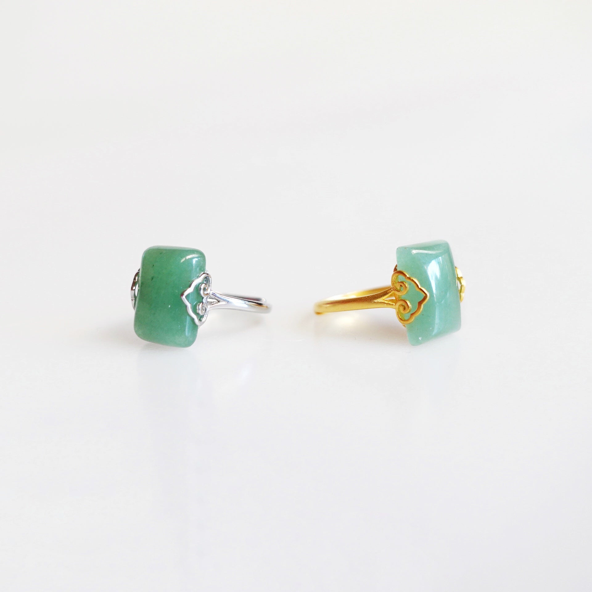 Gold Rectangle Green Aventurine Ring - Yun Boutique