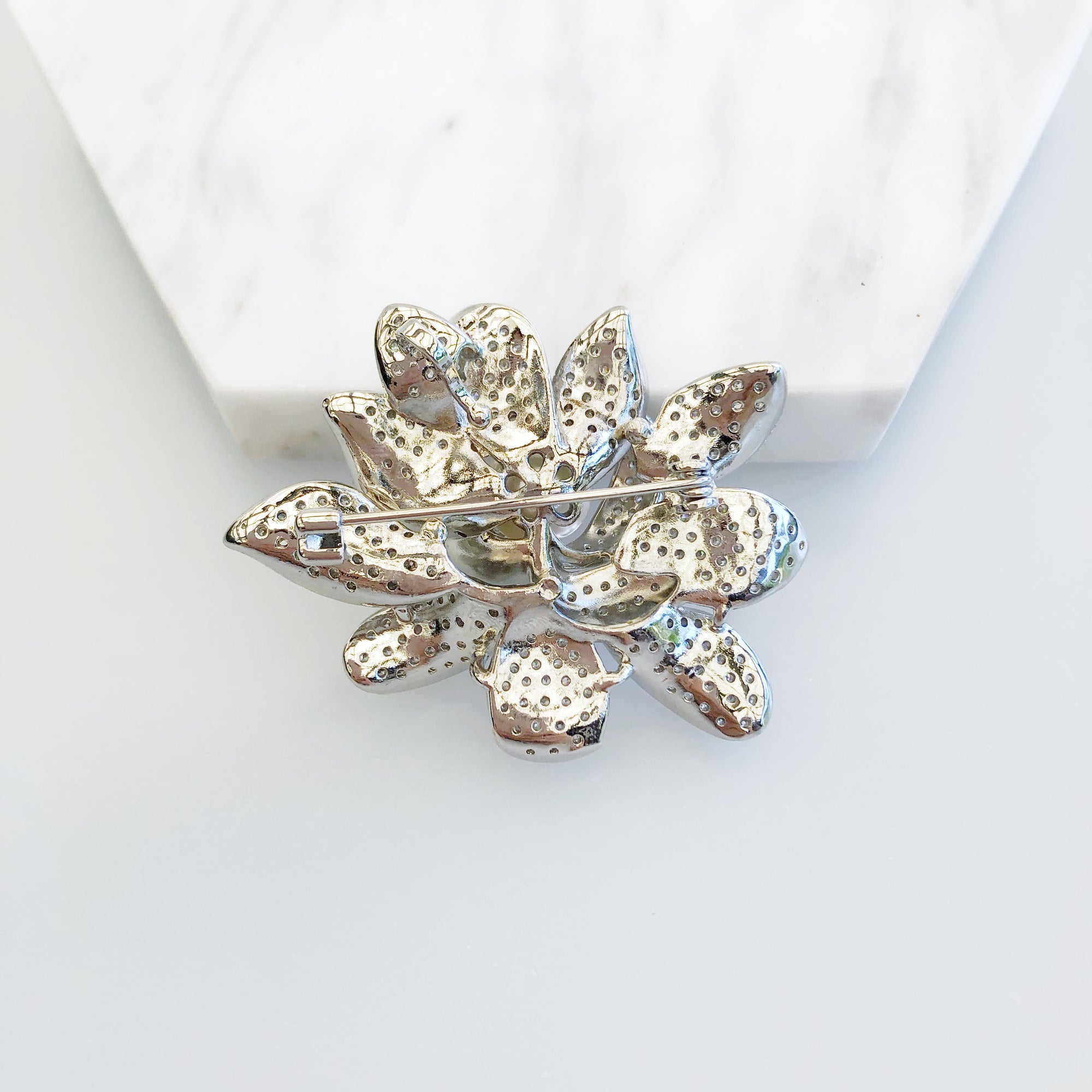 Silver Plated Lotus Zircon Brooch Pendant