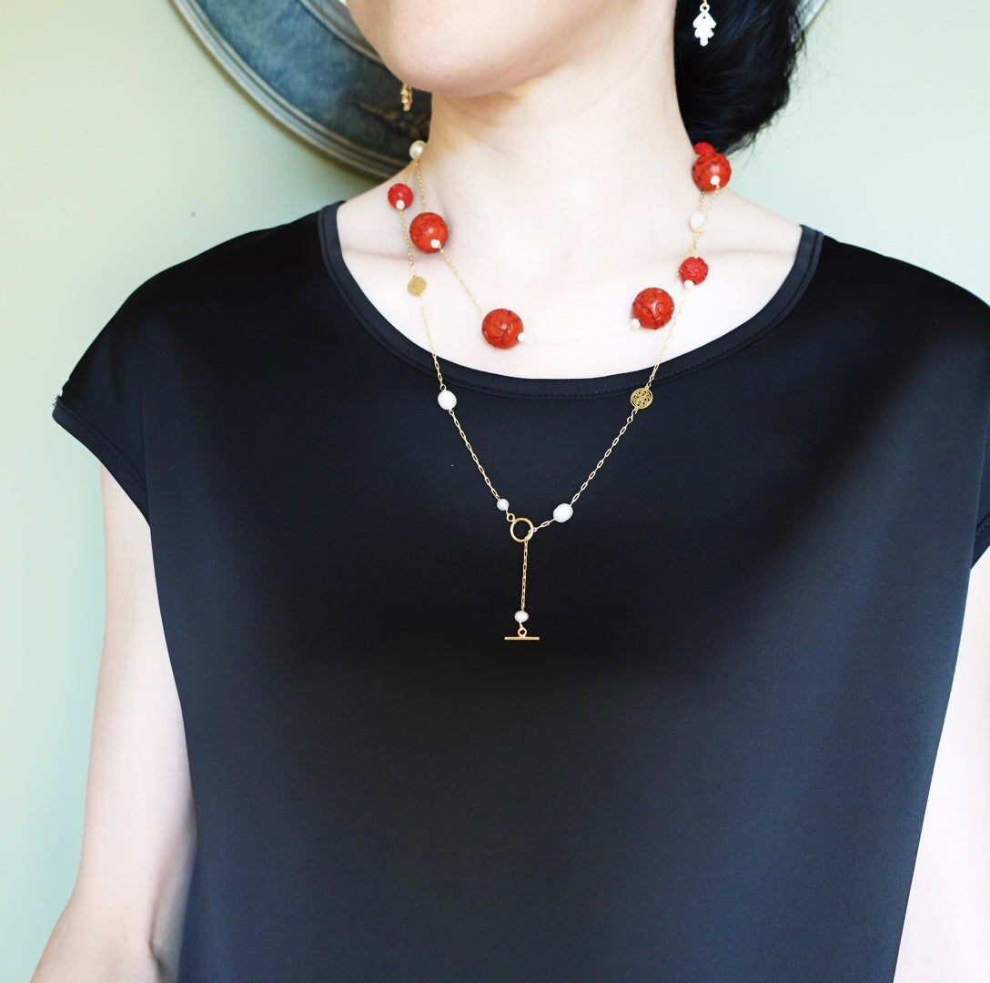 The Nine Cinnabar Necklace and Earrings Set - Yun Boutique