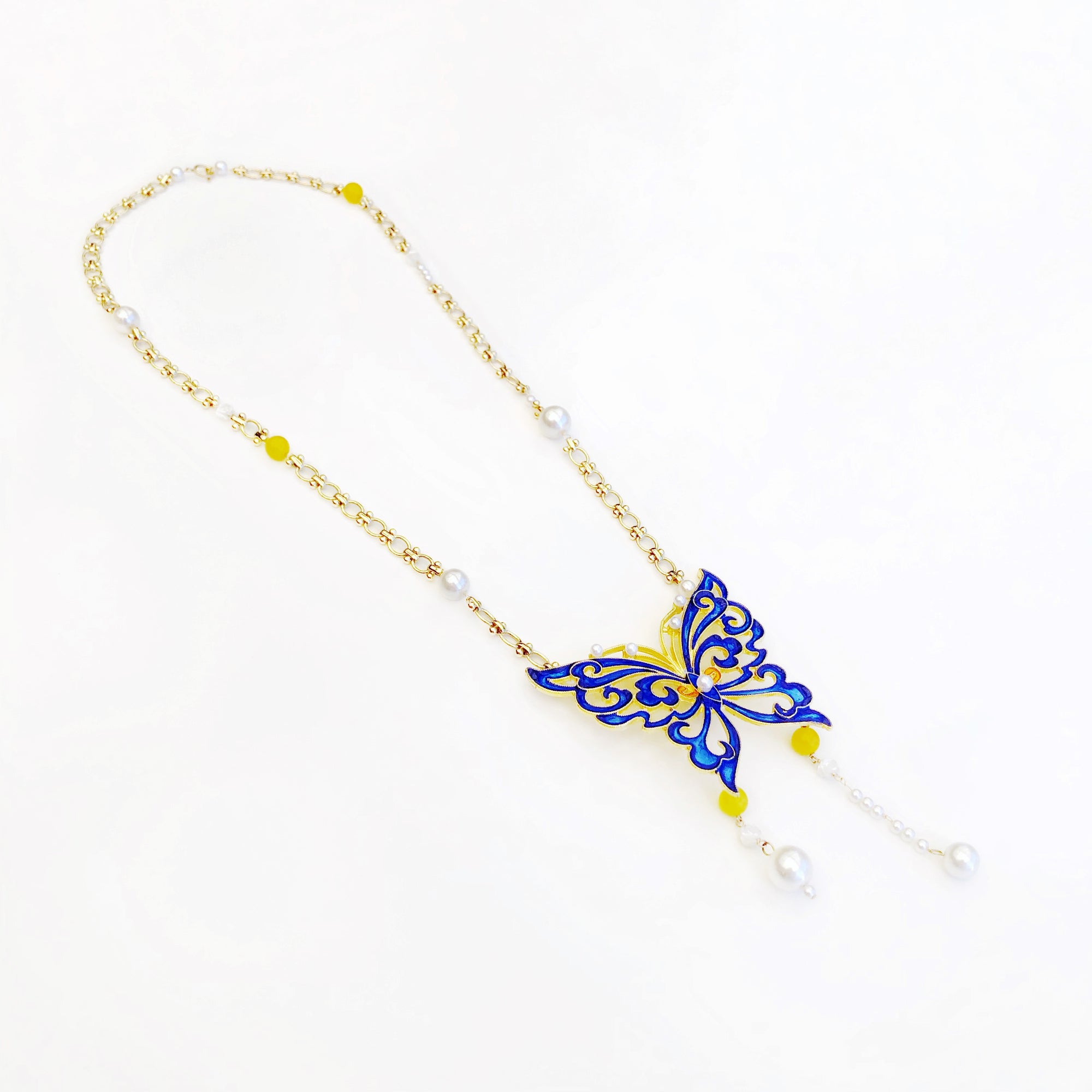 Butterfly Lovers Enamel Necklace Gold - Yun Boutique