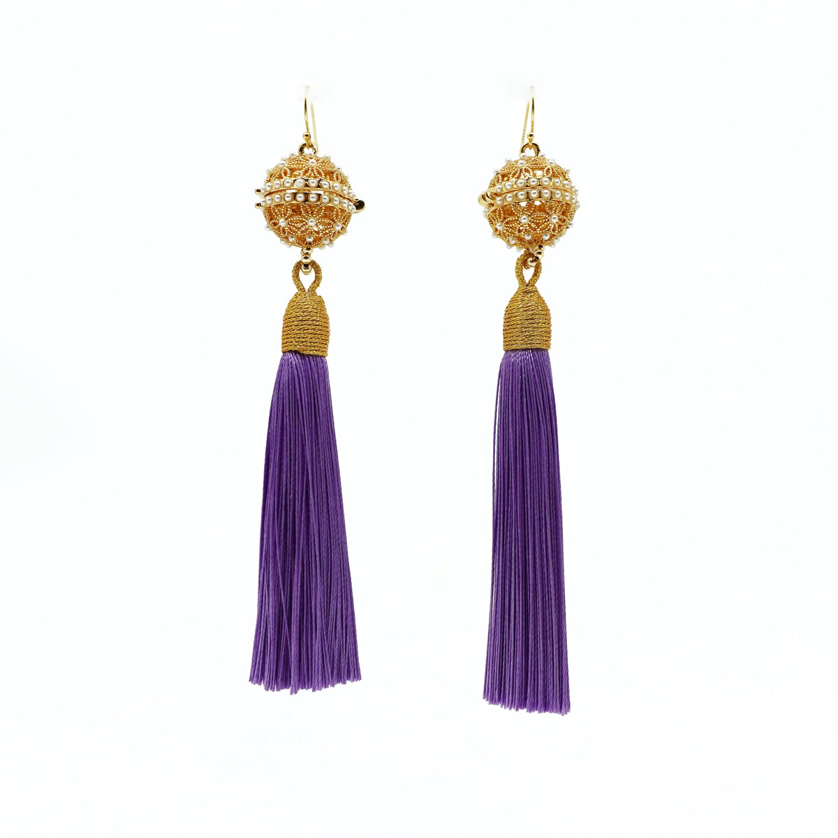 Herbal Locket Silk Tassel Earrings - Purple - Yun Boutique