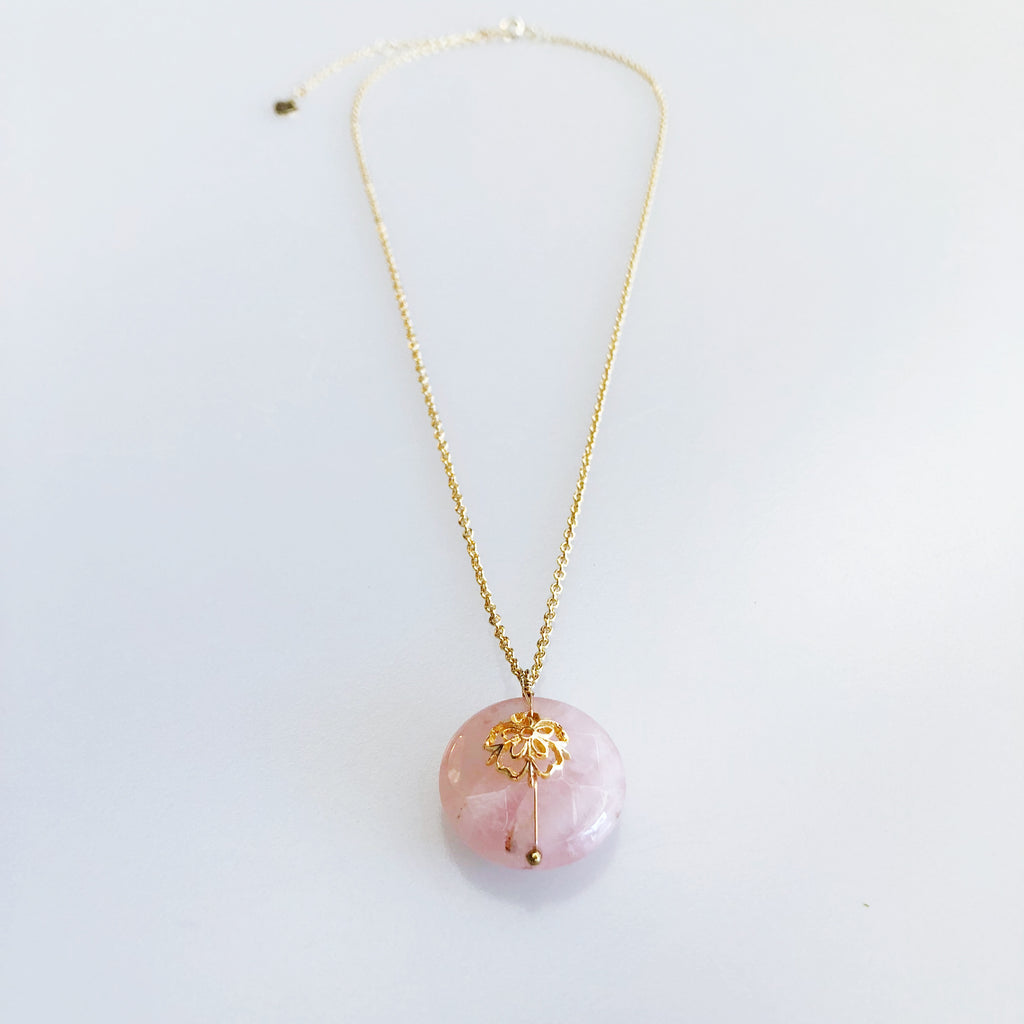 Plum Blossom Necklace in Rose Quartz, Asian Boutique Jewelry from New York