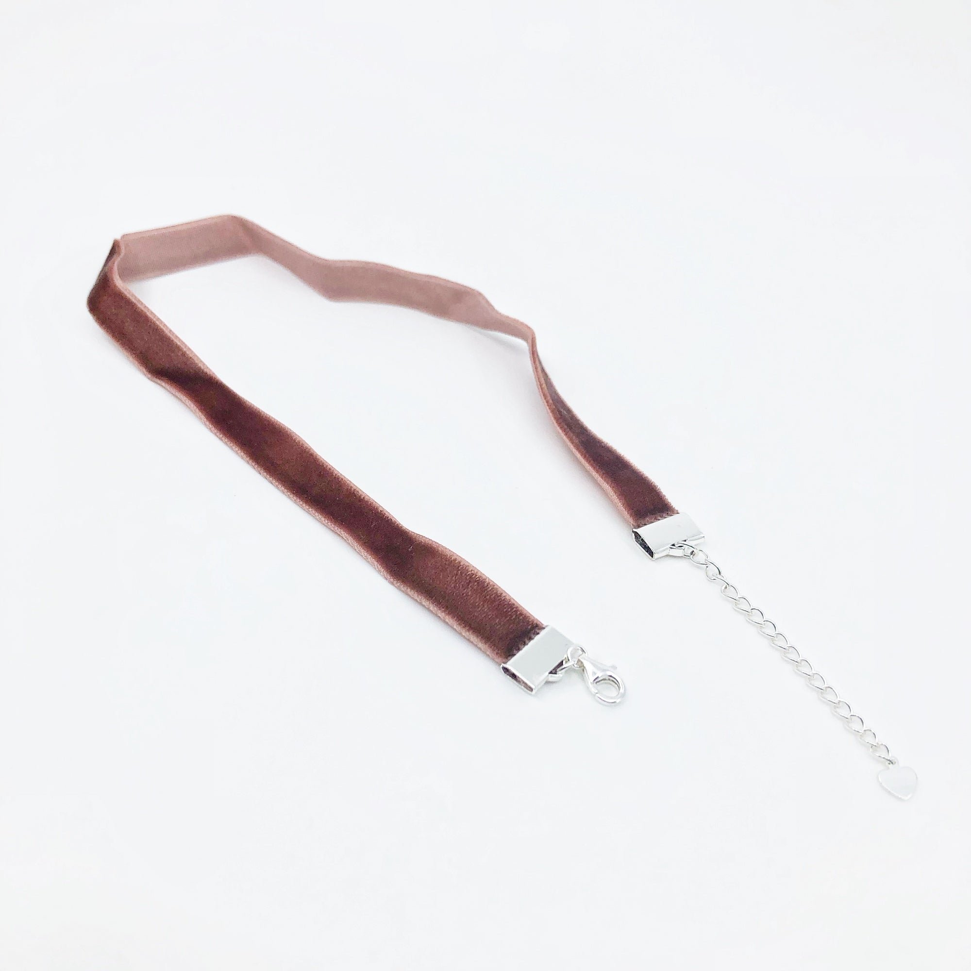 Yun Boutique Chocolate Velvet Choker Necklace Silver with Adjustable Sterling Silver Chain