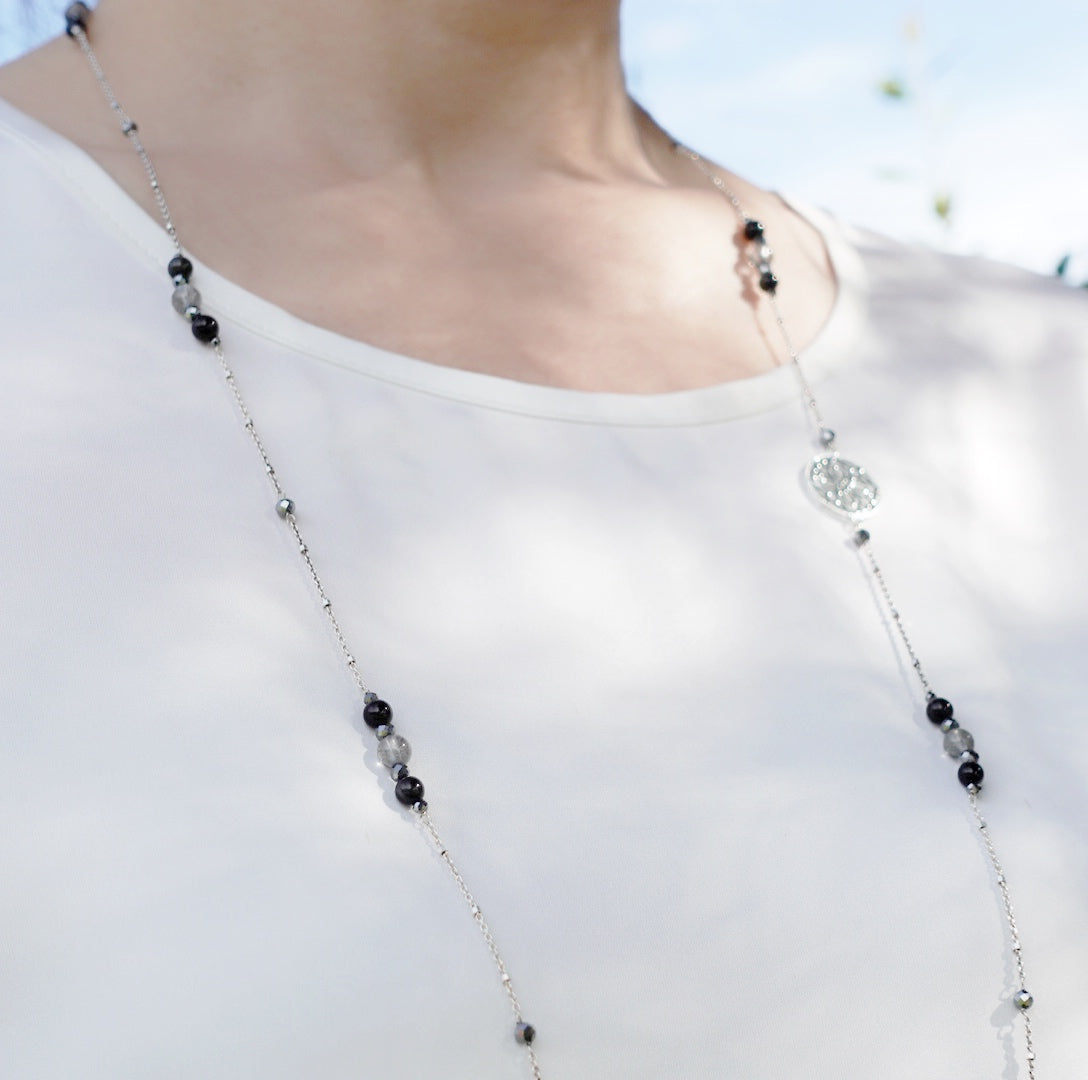 Yun Boutique The Nine Grey Gemstone Necklace in Sterling Silver