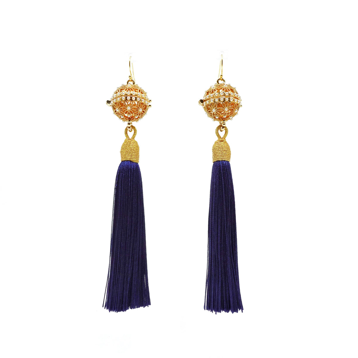 Herbal Locket Silk Tassel Earrings - Navy Blue - Yun Boutique