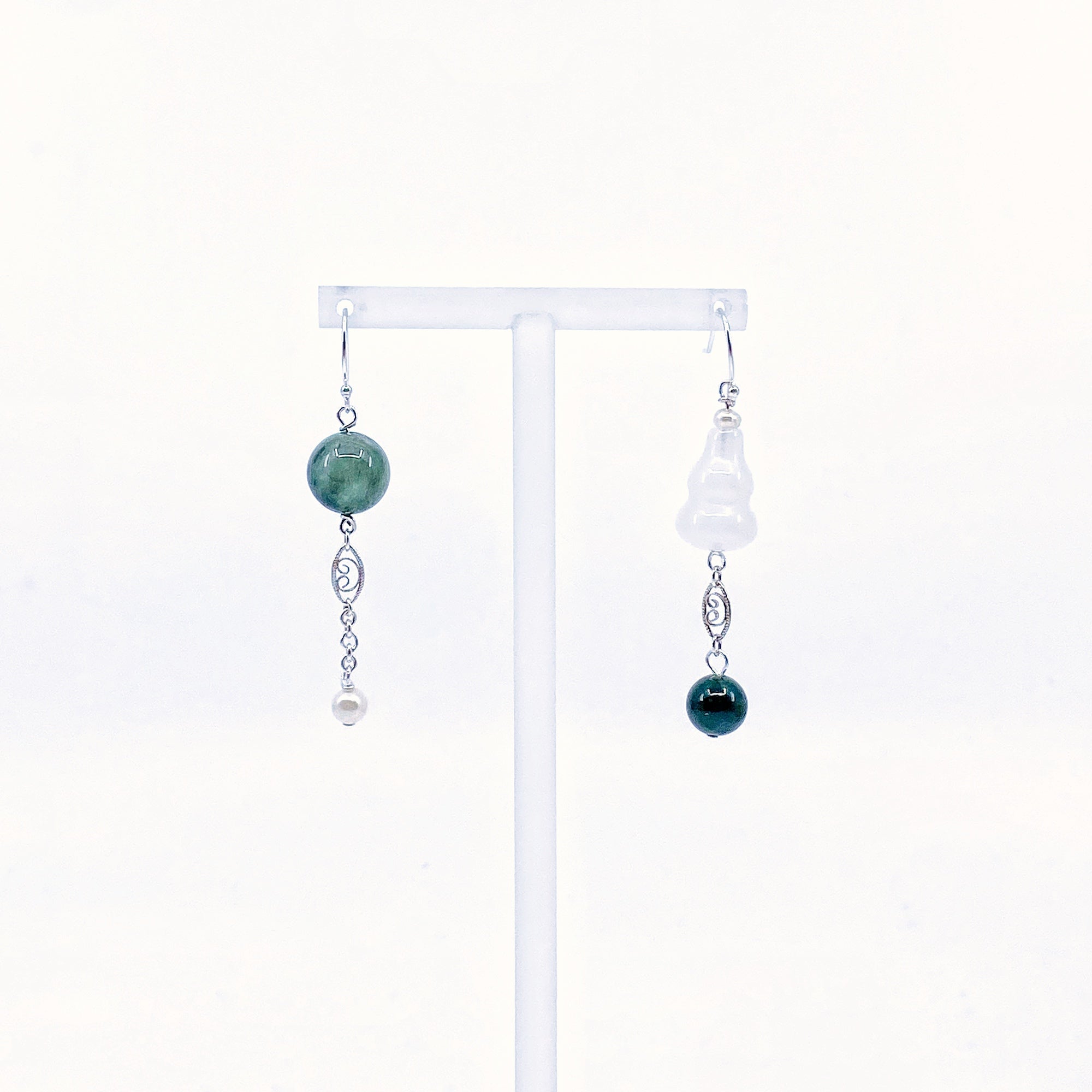 Yun Boutique The Nine Asymmetry Green Phantom and Jade Earrings