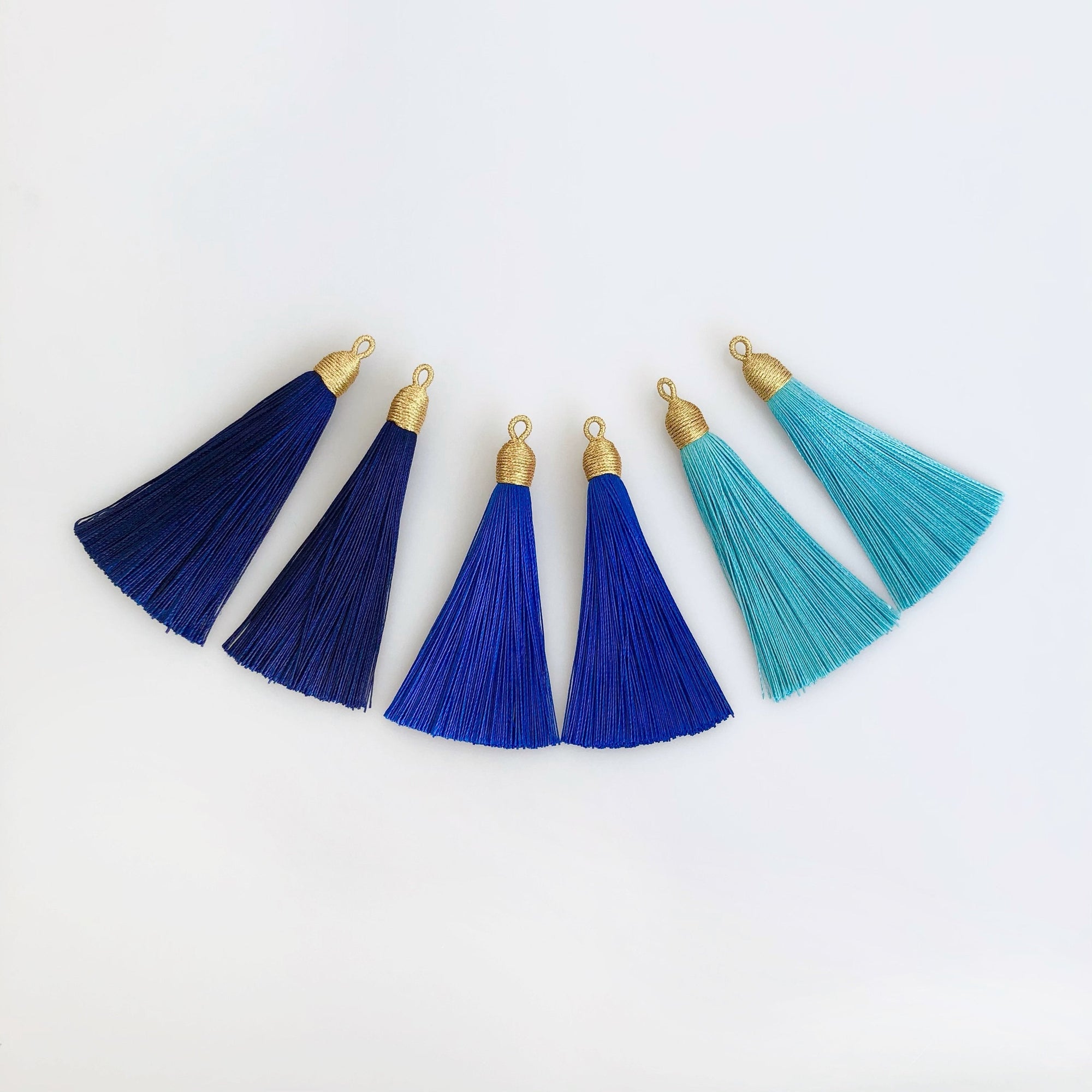 Large Baroque Pearl Royal Blue Silk Tassel Earrings - Yun Boutique