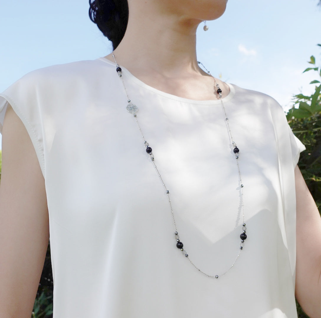 Yun Boutique The Nine Grey Gemstone Necklace in Sterling Silver